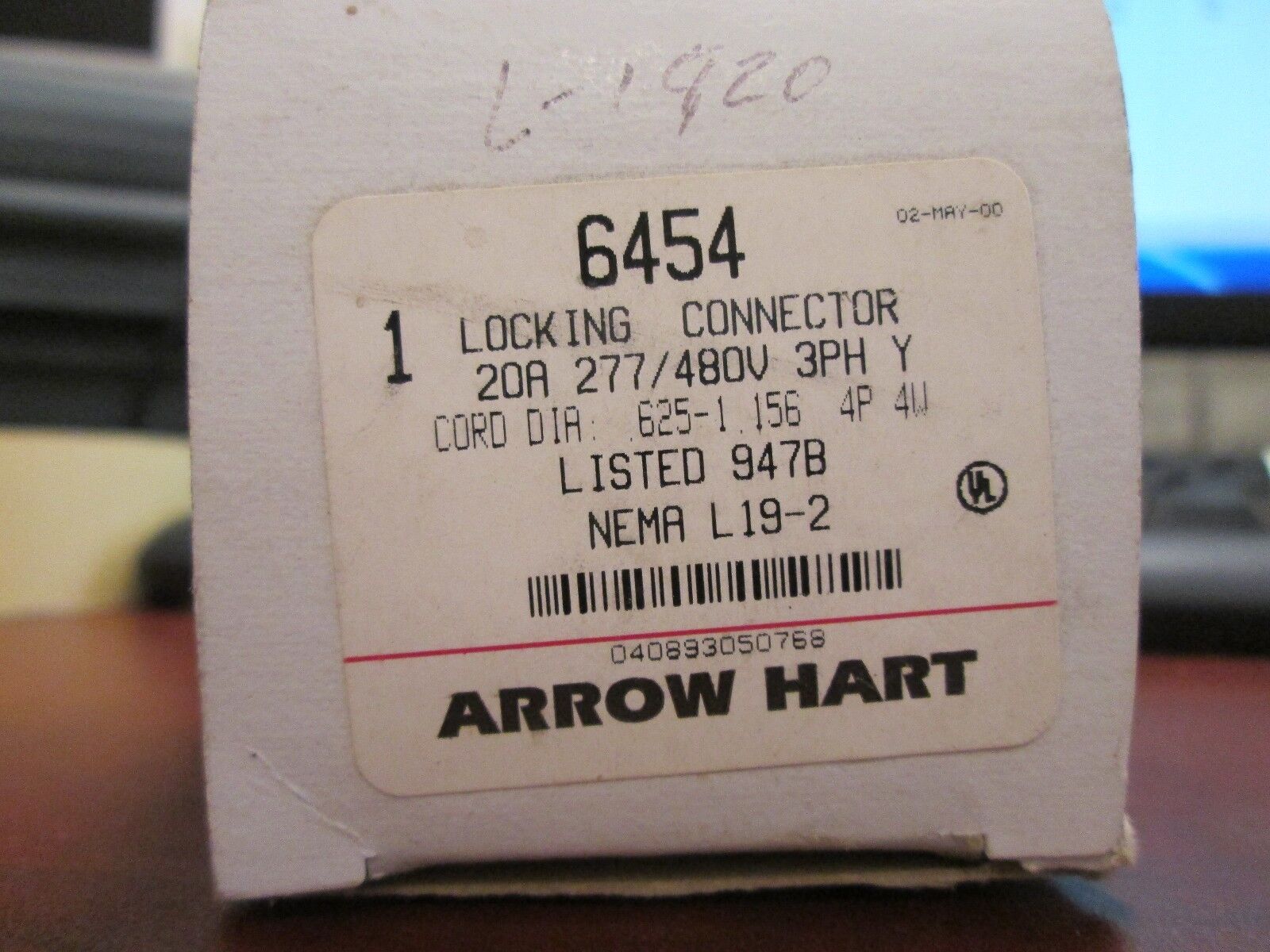 Arrow Hart Connector 6454 20A 277/480V 3PH 4P 4W New Surplus