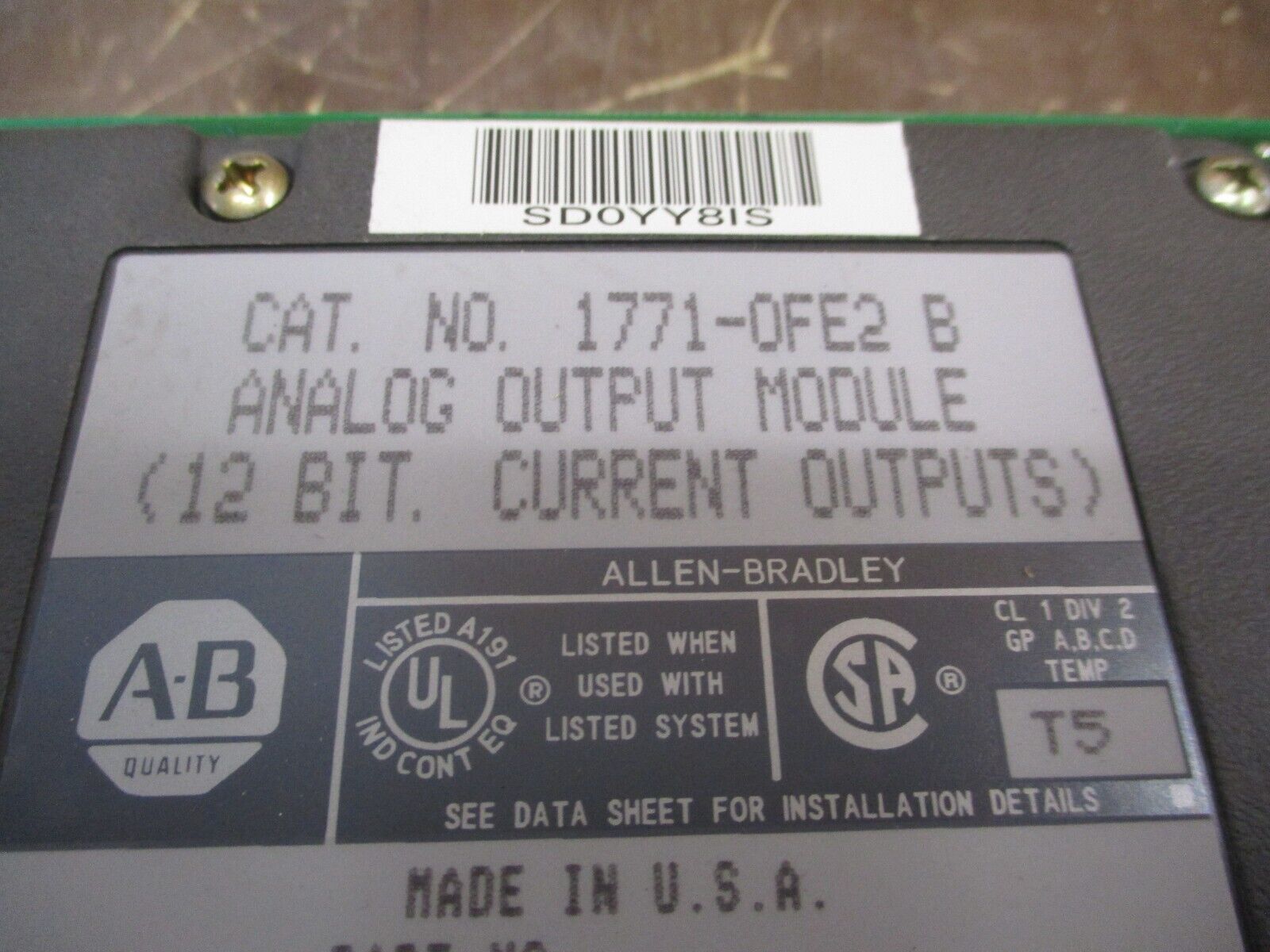 Allen-Bradley Analog Output Module 1771-OFE2 B 12-Bit Current Outputs Ser. B