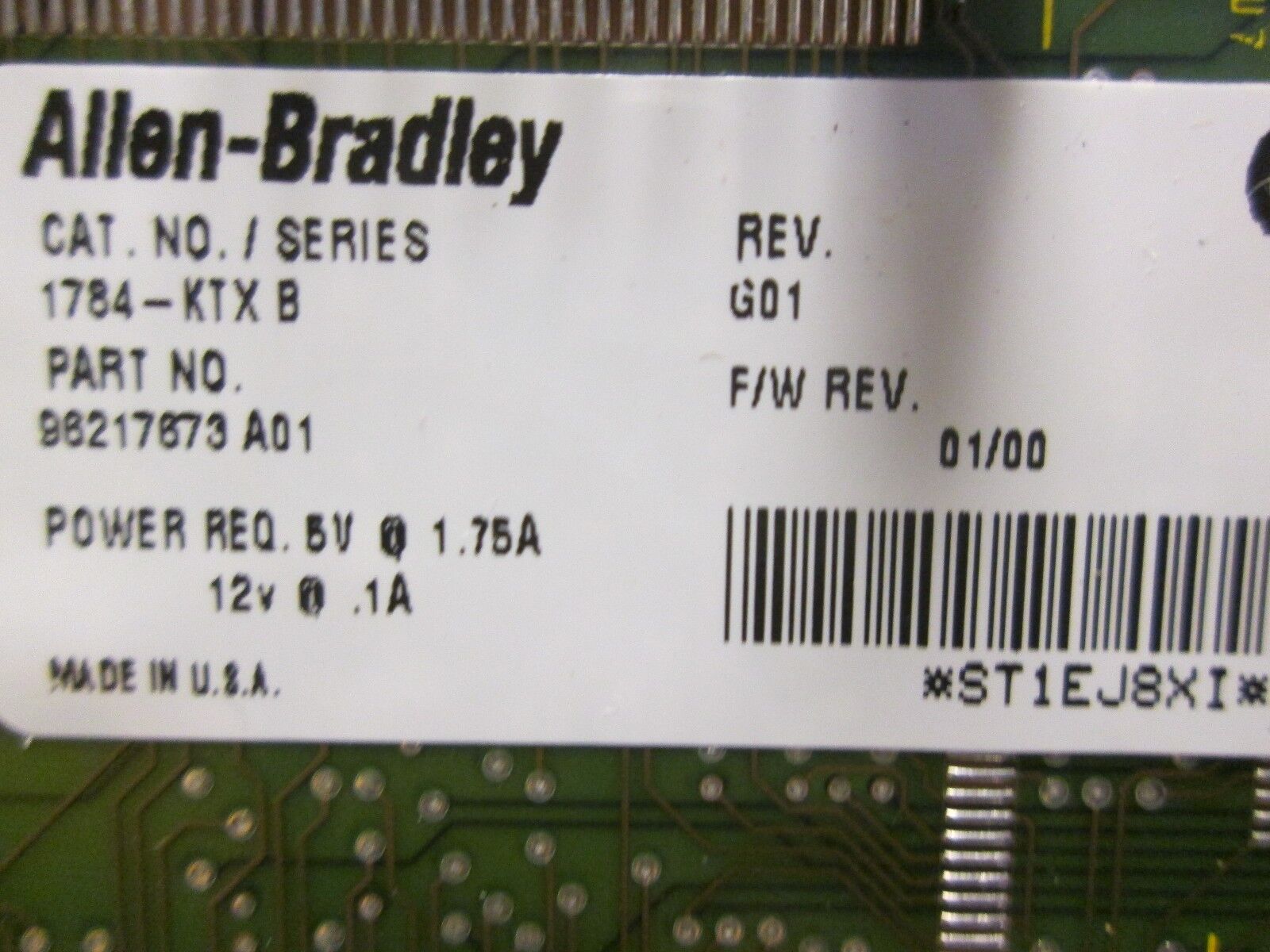Allen-Bradley Comm ISA Card 1784-KTX B Rev G01 F/W Rev. 01/00 *No Box* New Surp