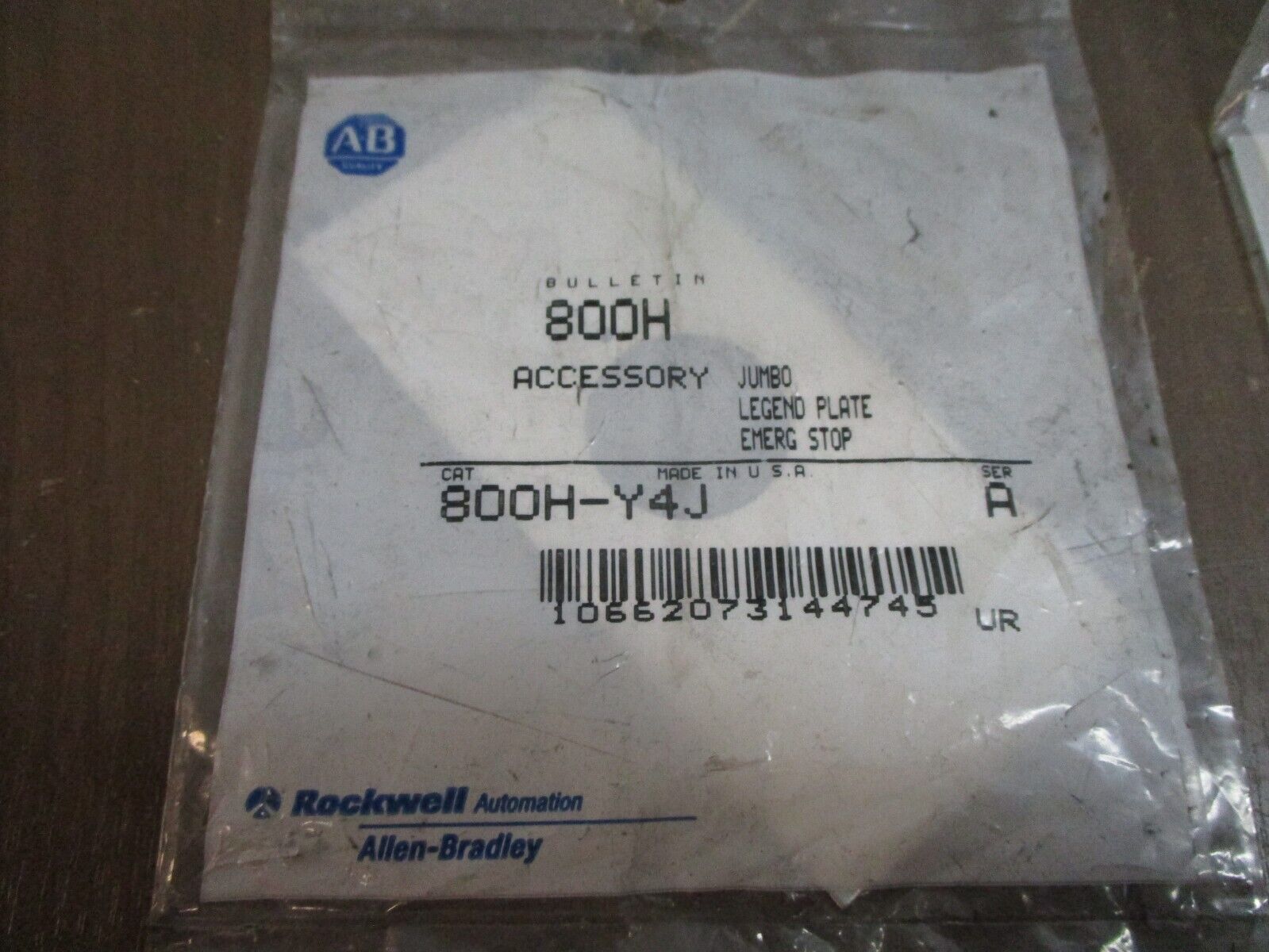 Allen-Bradley Jumbo Emergency Stop Legend Plate 800H-Y4J Ser. A *Lot of 2*