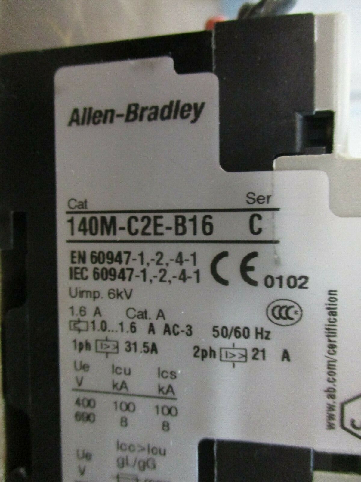 Allen-Bradley Manual Starter 140M-C2E-B16 Ser. C Trip: 1.0-1.6A w/ Handle Used