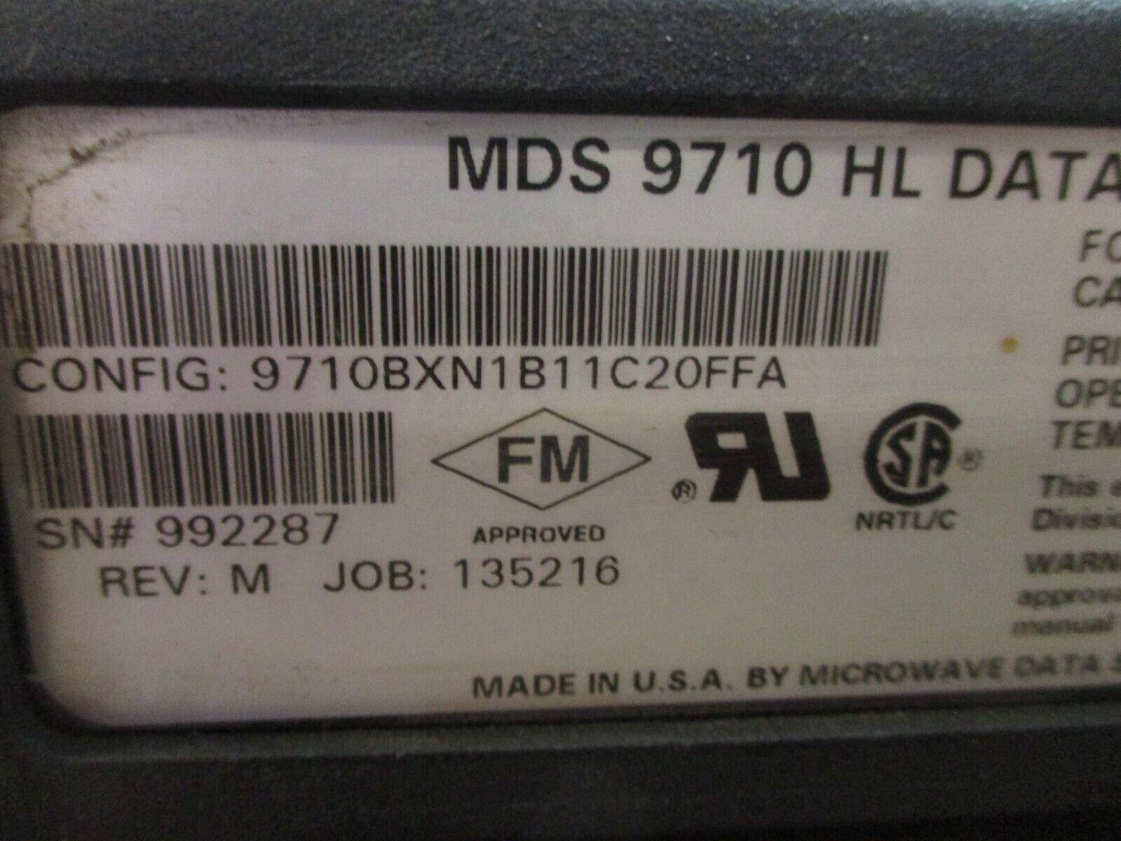 MDS 9710 HL Data Transceiver 9710BXN1B11C20FFA Rev. M Used