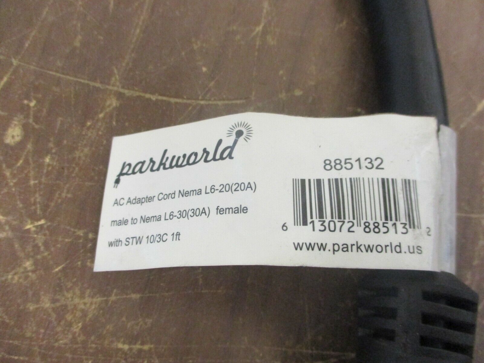 Parkworld AC Adapter Cord 885132 L6-20 Male to L6-30 Female Length: 1ft Used