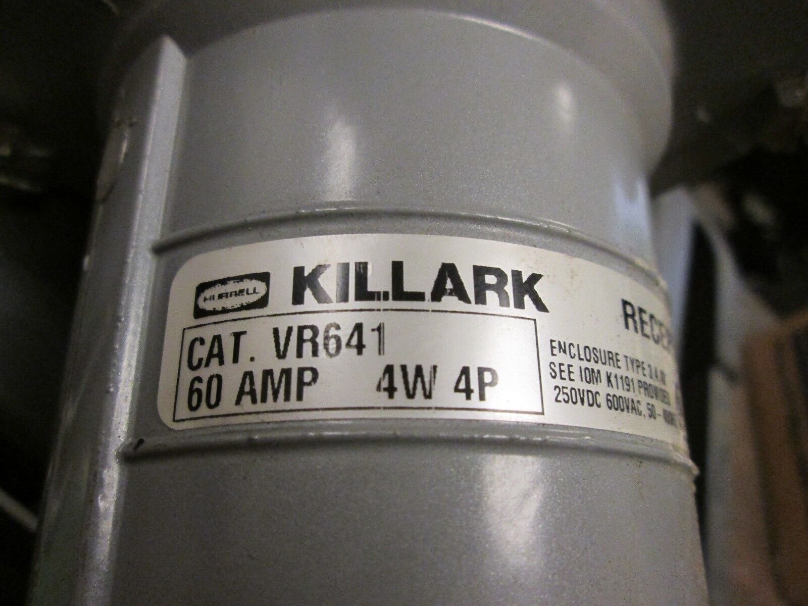 Killark  Receptacle w/ Base  VR641  60A  600V  4W  4P  **Missing Cap**
