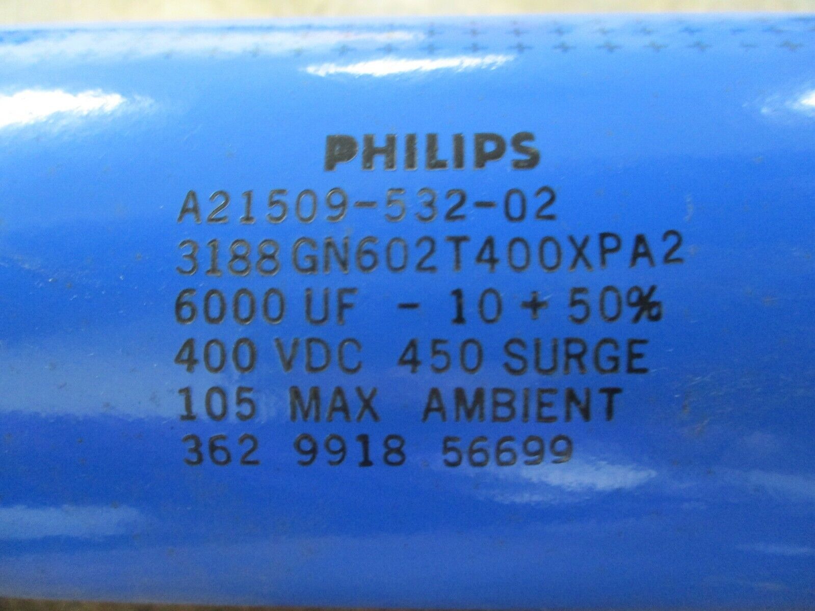 Philips Capacitor A21509-532-02 6000UF 400VDC Used