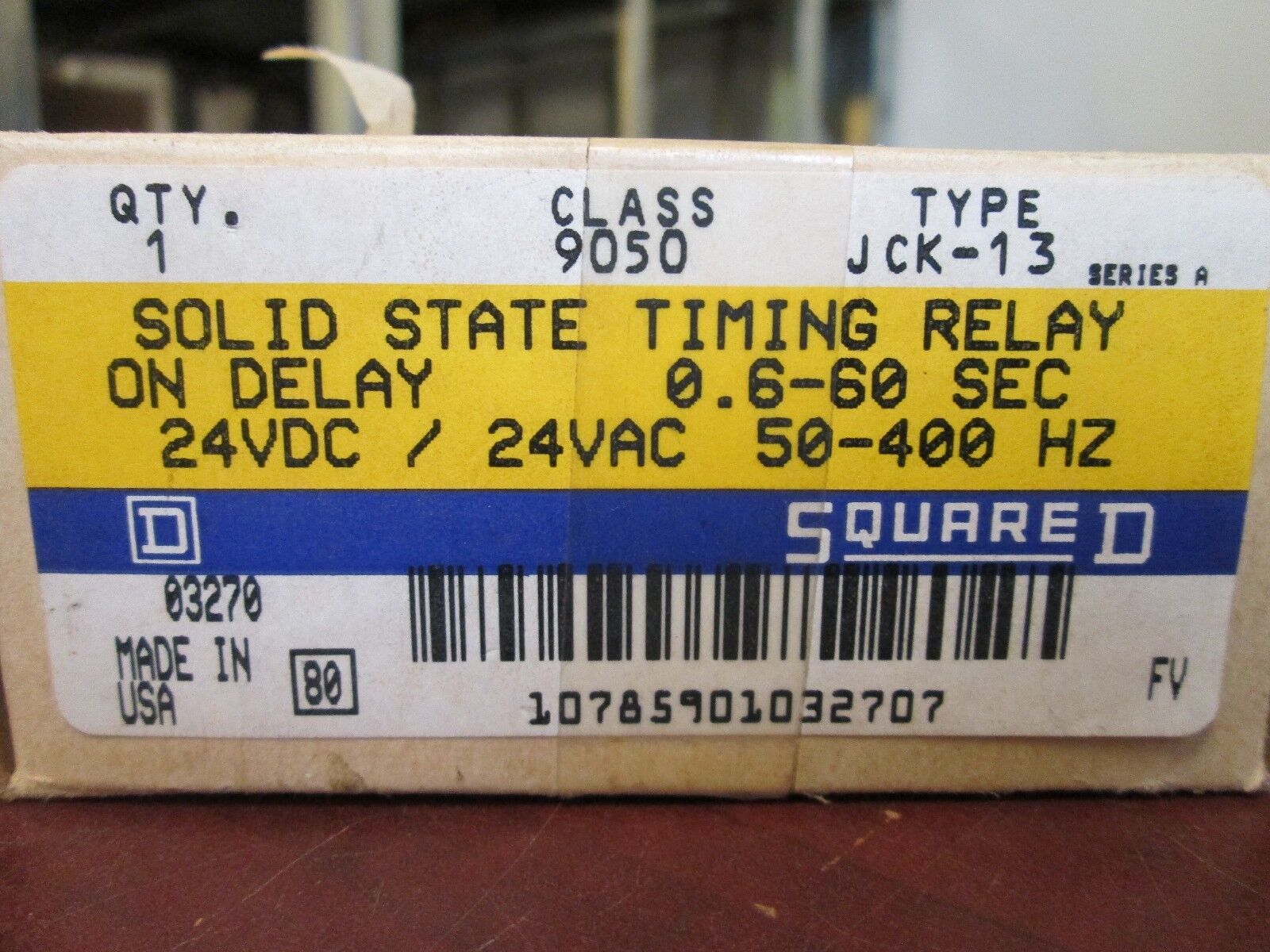Square D Solid State Timing Relay 9050 JCK-13 Range: .6-60sec 24U DC/AC 50-400Hz