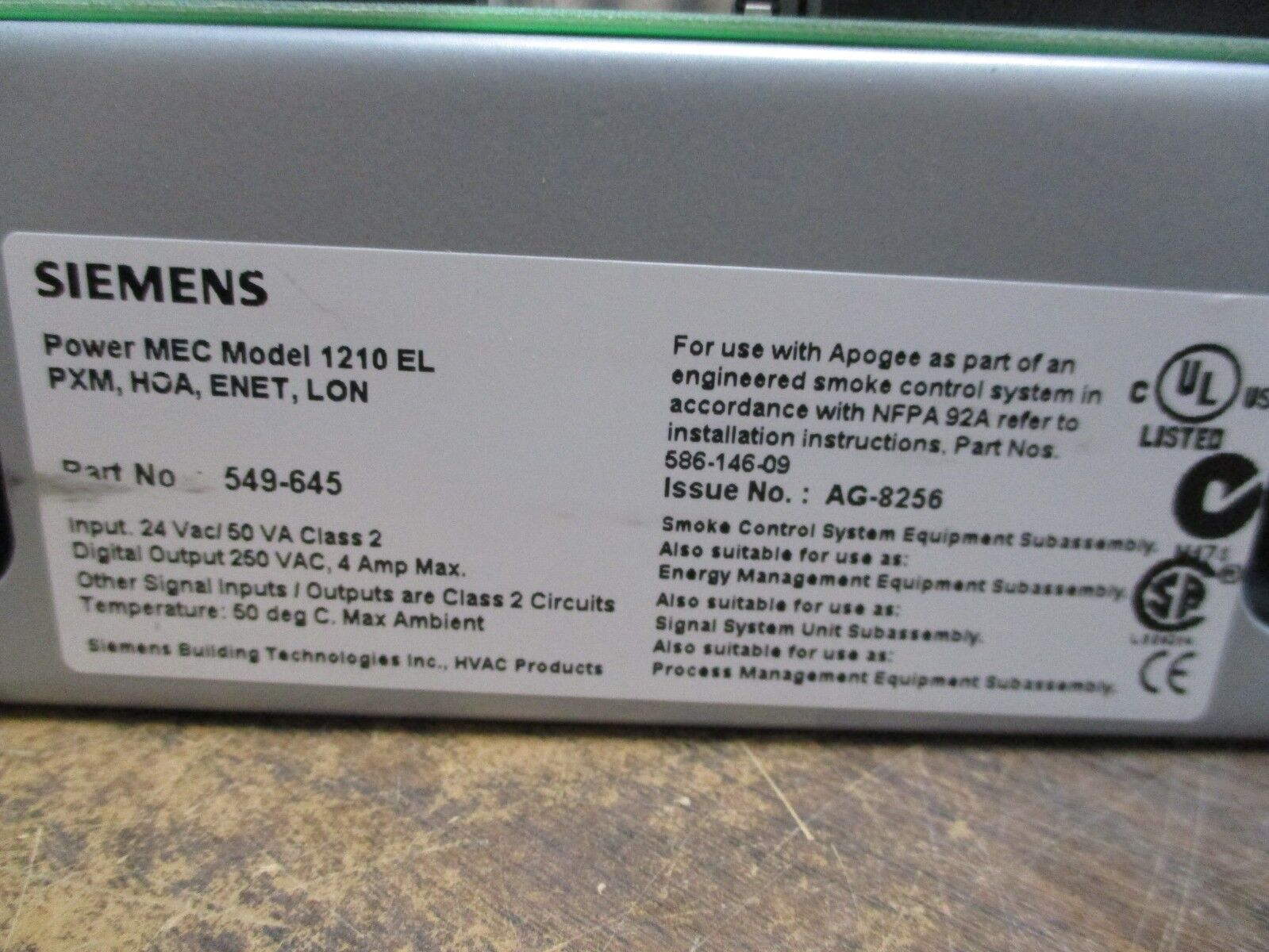 Siemens APOGEE Automation Model 1210 EL Power MEC 549-645 PXM,HOA,ENET,LON Used