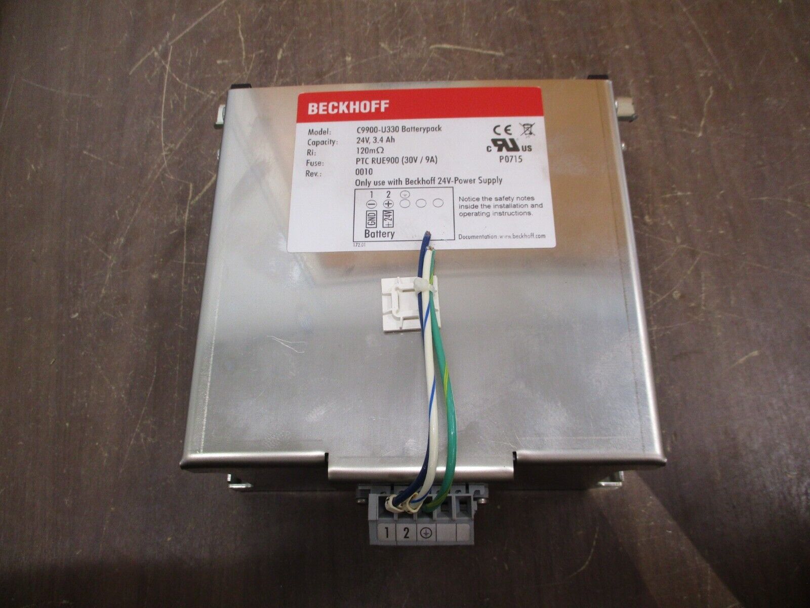 Beckhoff Batterypack C9900-U330 Capacity: 24V, 3.4 Ah Ri: 120M Ohms Used