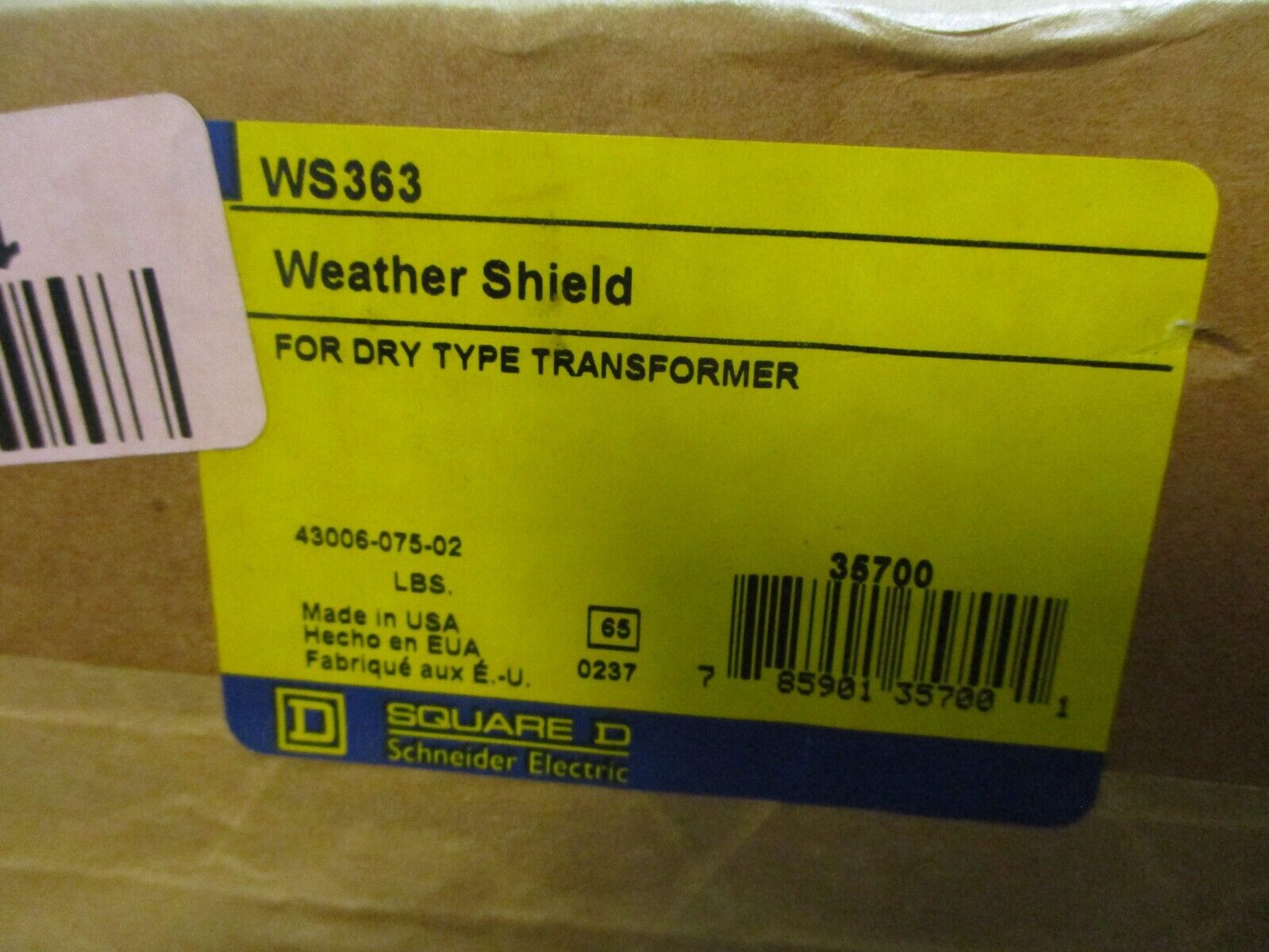 Square D Weather Shield WS363 For Dry Type Transformer New Surplus