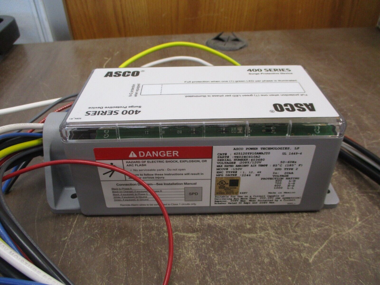ASCO 400 Series Surge Protective Device 425120YP10AWAJ20 208Y/120V 50-60Hz