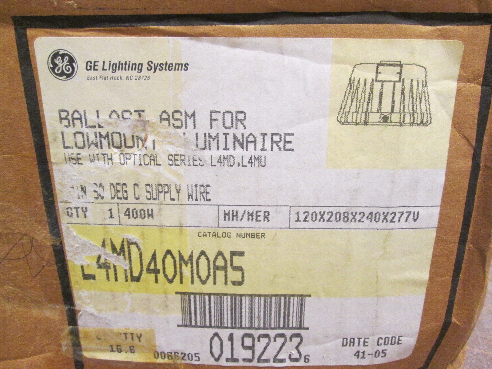 GE Luminaire Fitting / Ballast L4MD40M0A5 400W 120/208/240/277V New Surplus