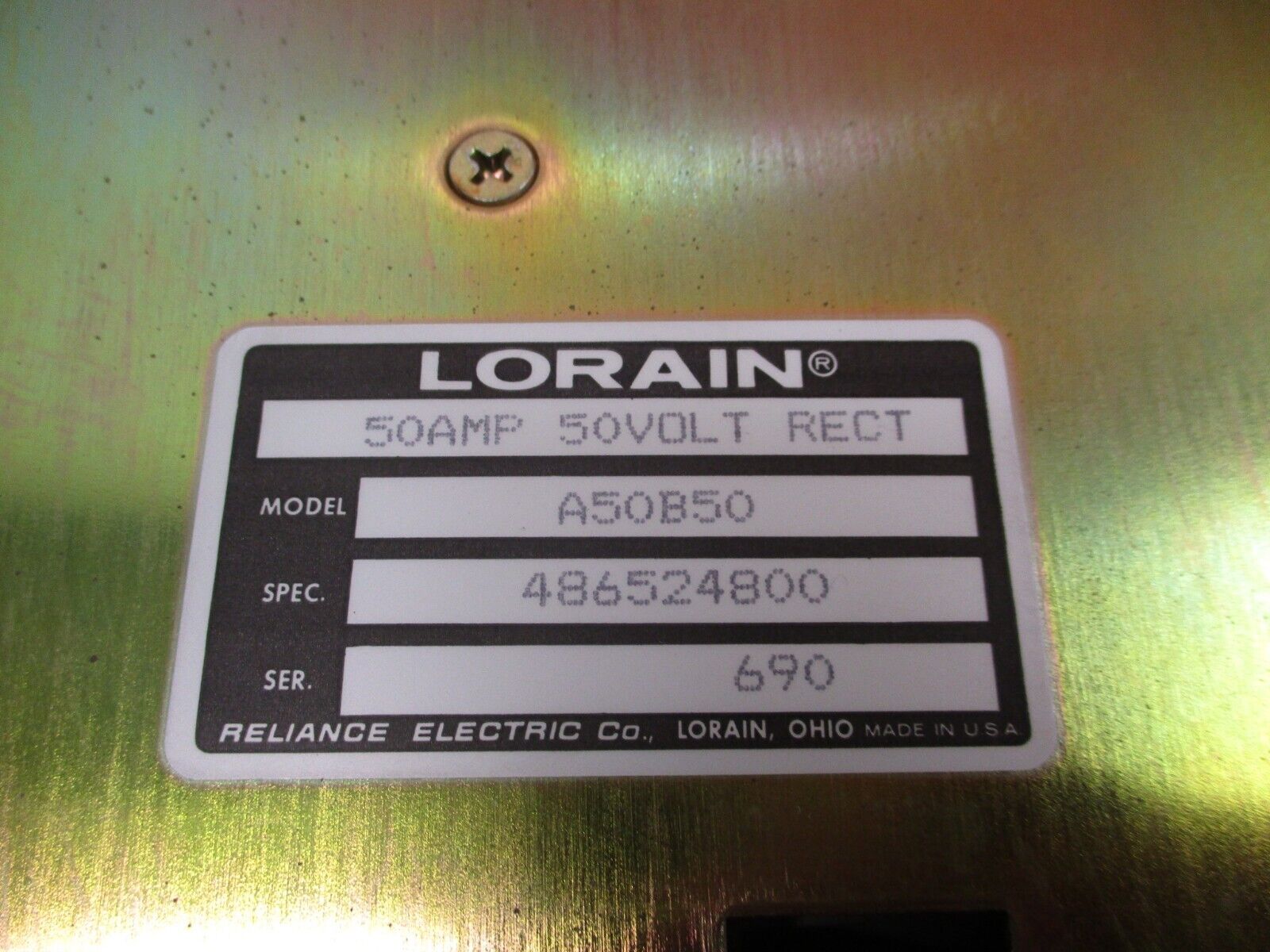 Reliance Electric Lorain A50B50 Rectifier 486524800 50A 50V Used