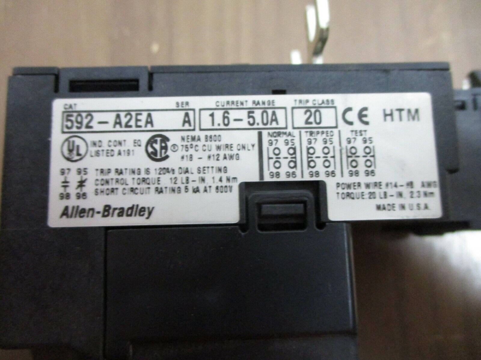Allen-Bradley Solid State Overload 592-A2EA Ser. A Trip: 1.6-5.0A Used