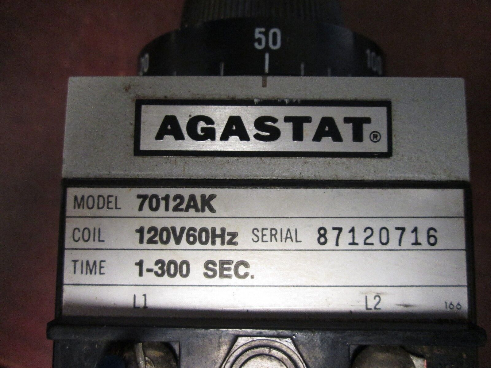 Agastat Timer 7012AK 1-300sec Range 120V Coil w/ Aux Contacts Used