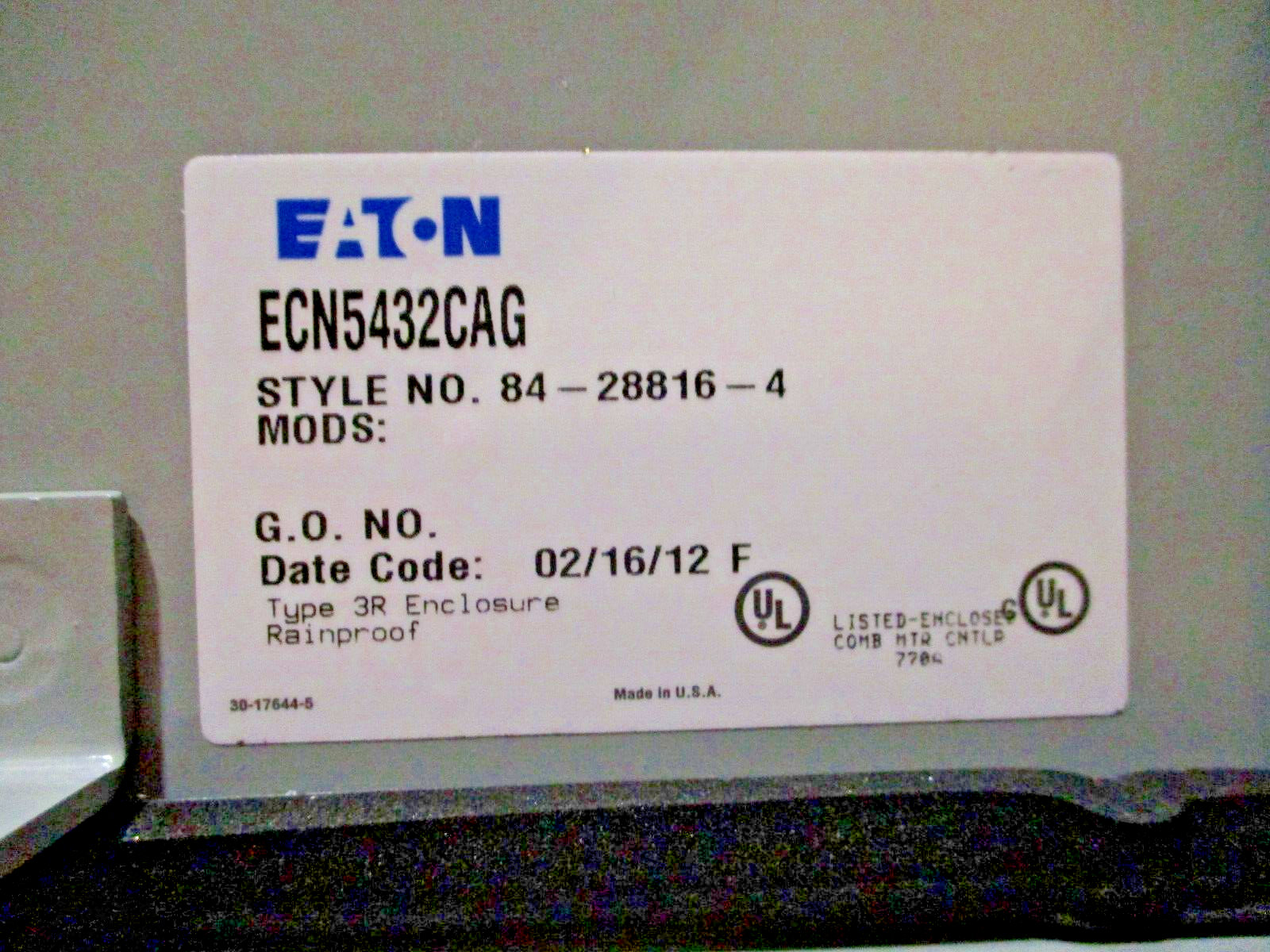 Eaton Size 3 Fusible Combination Pump Panel ECN5432CAG 460V Coil 3R Enclosure