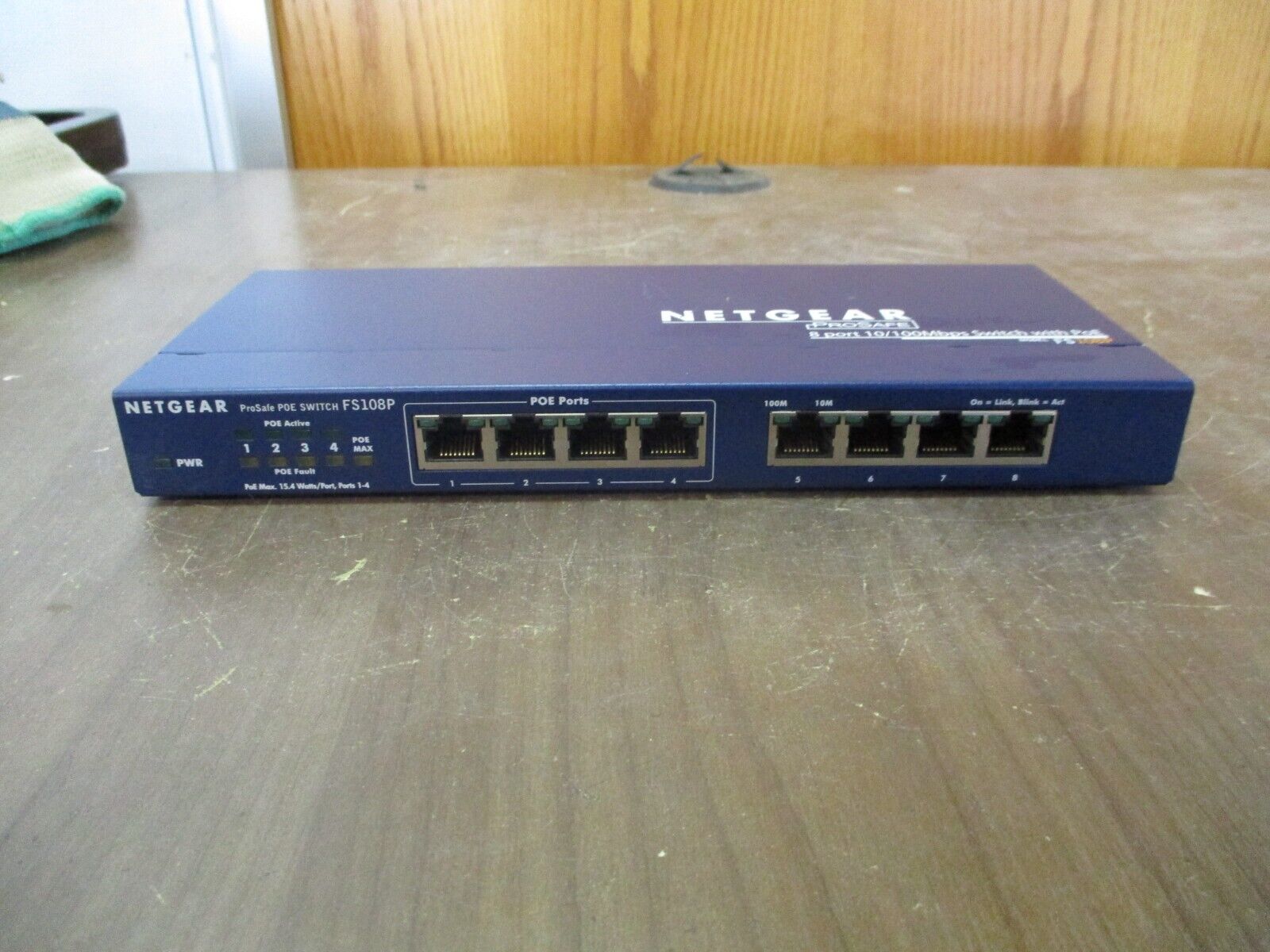 Netgear ProSafe 8-Port 10/100 Switch w/ 4-Port POE FS108Pv3 *No Power Cord* Used