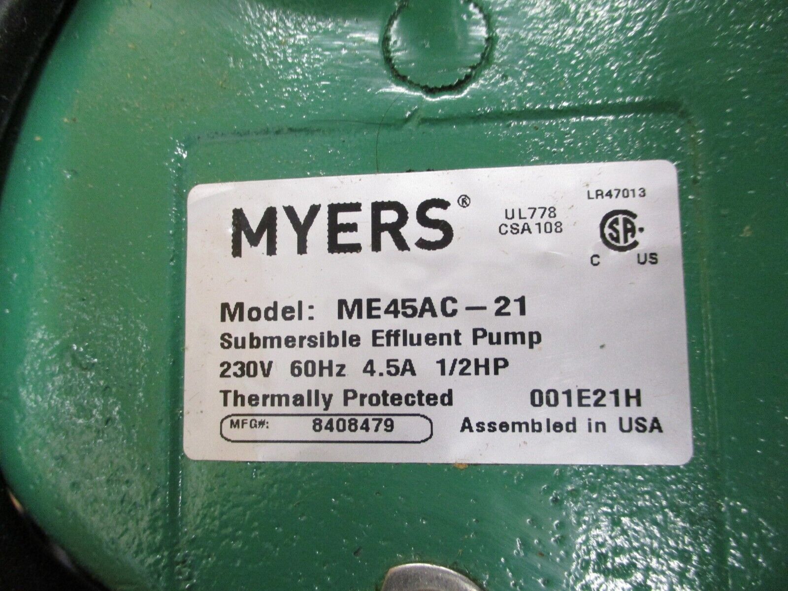 Pentair Myers Submersible Effluent Pump ME45AC-21 1/2" 230V 87GPM 44Ft Head