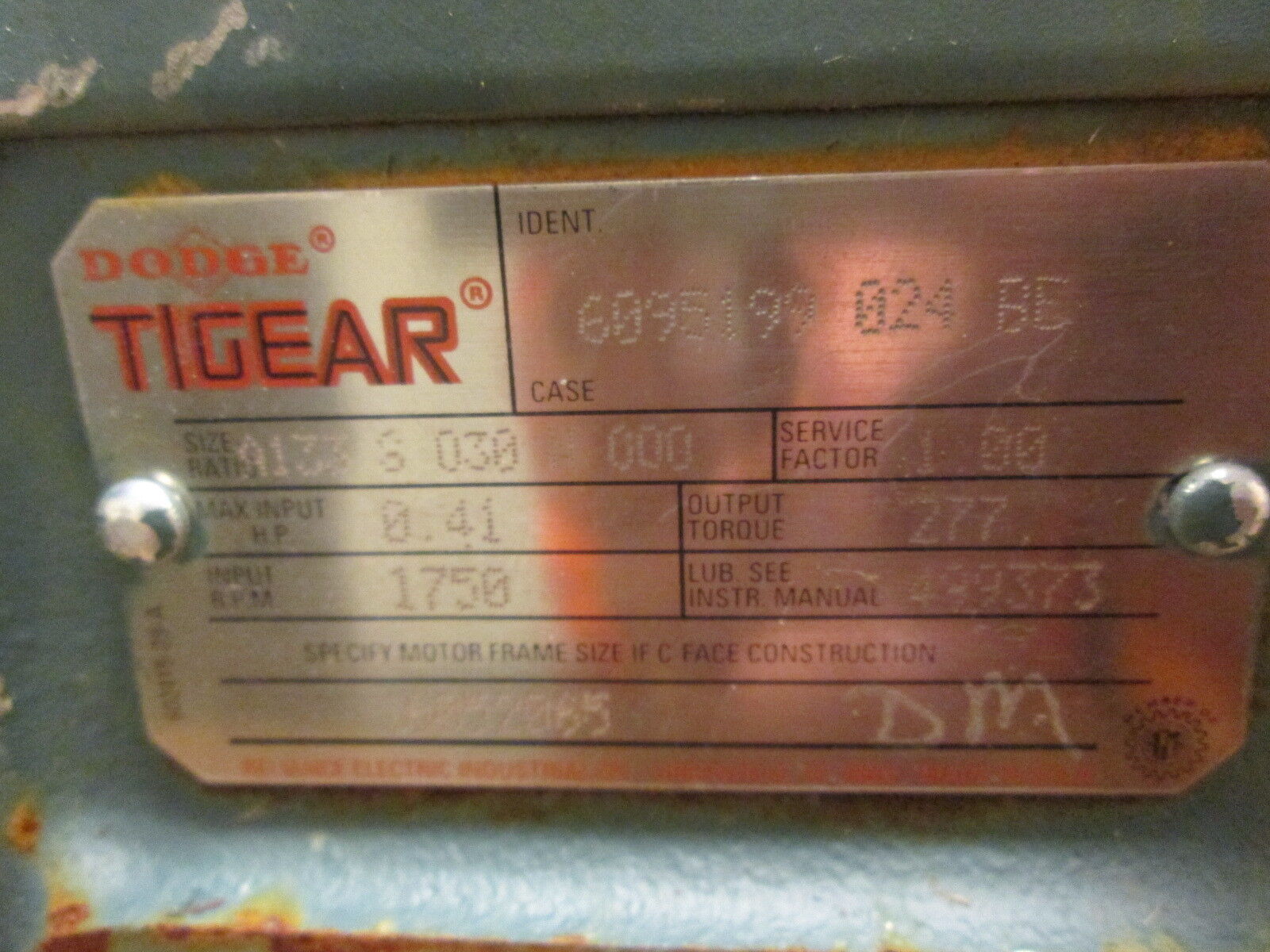 Dodge Tigear Reducer 6095199 024 BE Size/Ratio:A133 S 030 N 000 0.41HP In Used