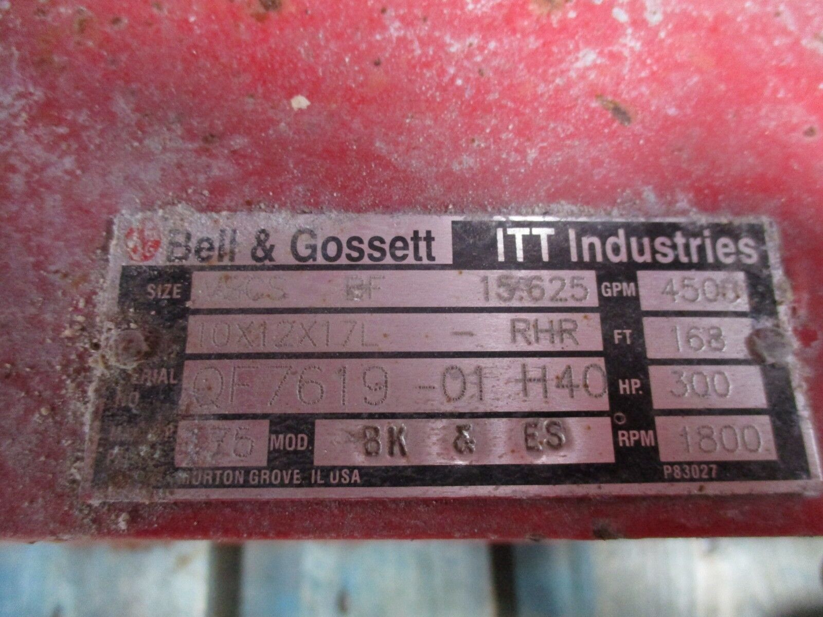 Bell & Gossett Pump VSCS BF 15.625 10X12X17L-RHR 300HP 4500GPM 168FT Head Used