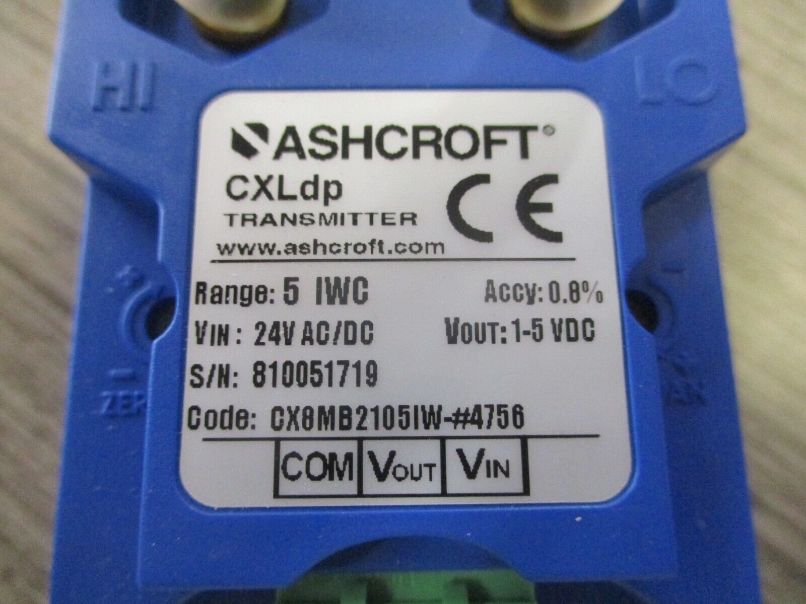 Ashcroft Static Pressure Sensor 049545007 Supply : 24 V AC/DC *New Surplus*