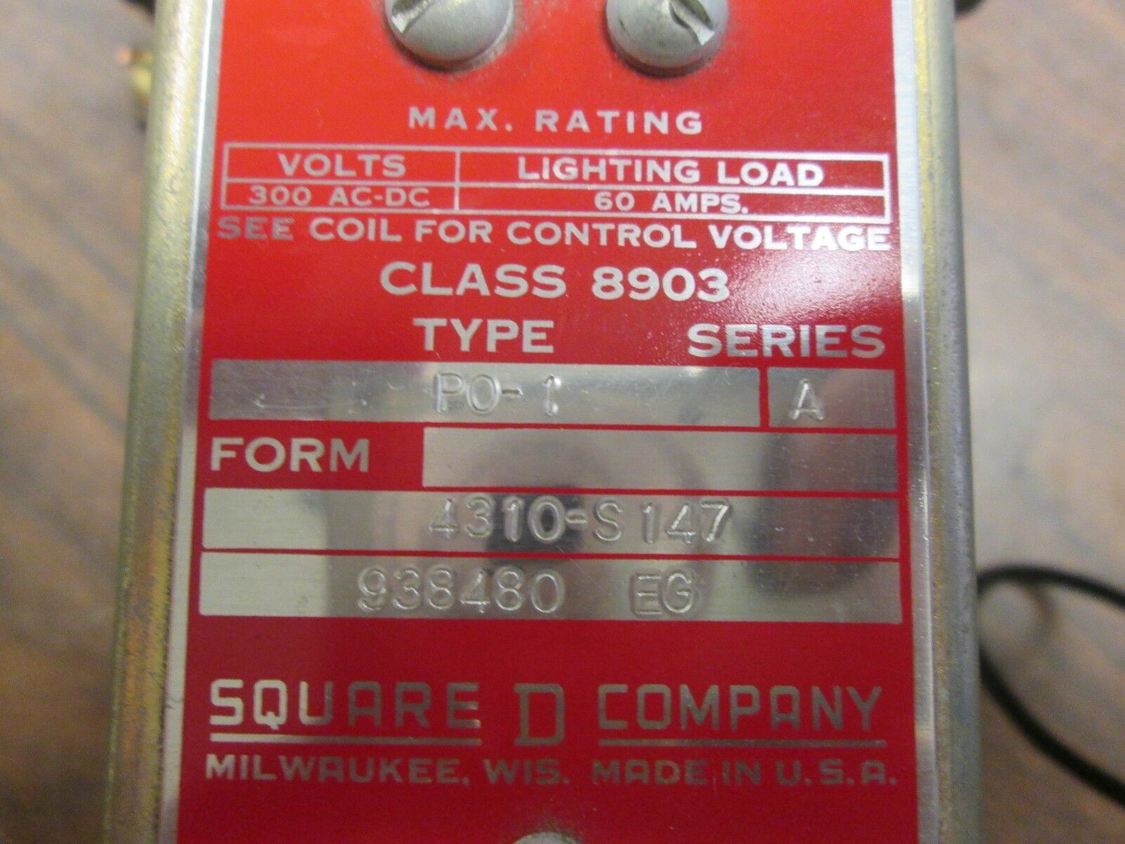 Square D Lighting Contractor 8903 PO-1 60A 120V Coil 300V Used
