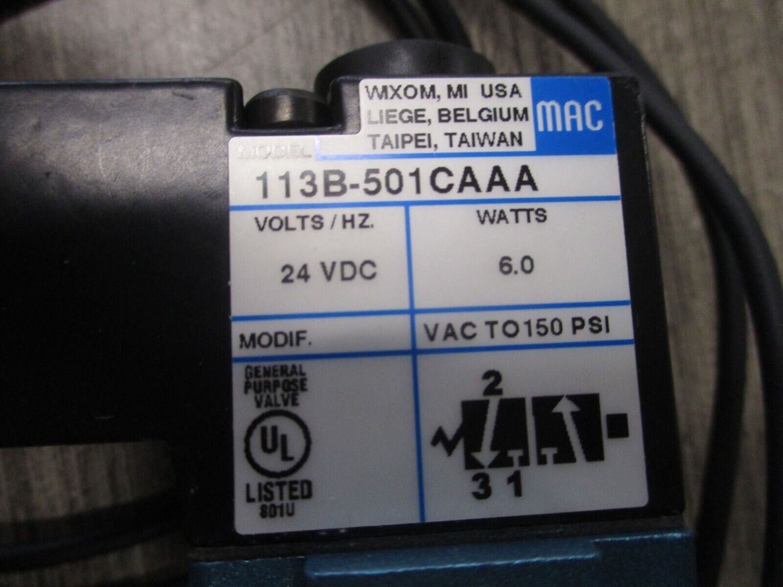 MAC Solenopid Valve 113B-501CA New Surplus