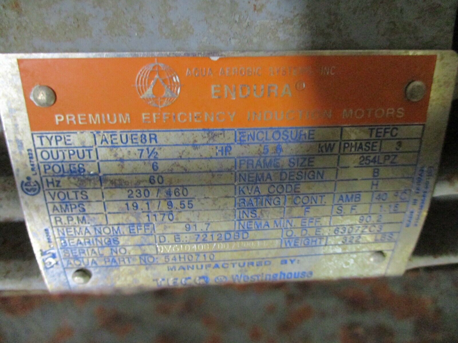 Aqua Aerobic Systems FSS Series Direct Drive Mixer 5700731 7.5HP 230/460V Used