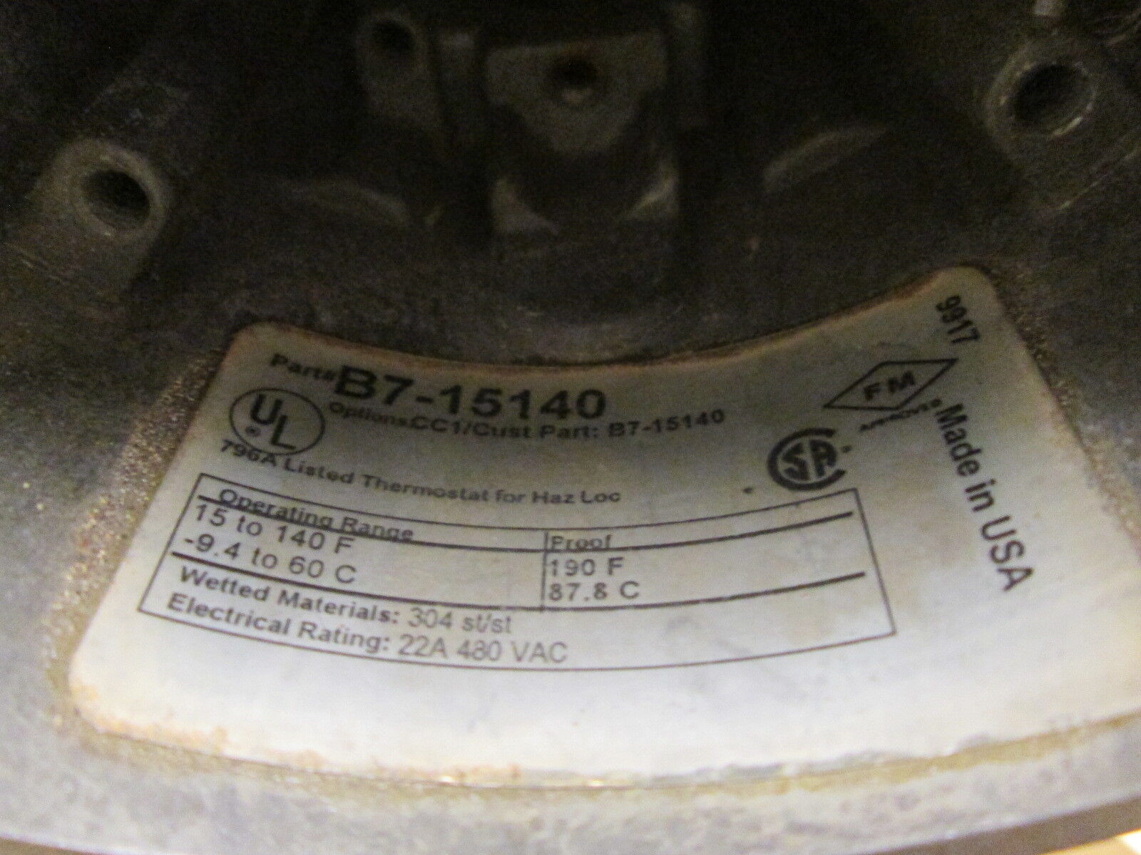 Thermon Explosion Proof Thermostat B7-15140 Range: 15-140°F 22A 125/250/480VAC