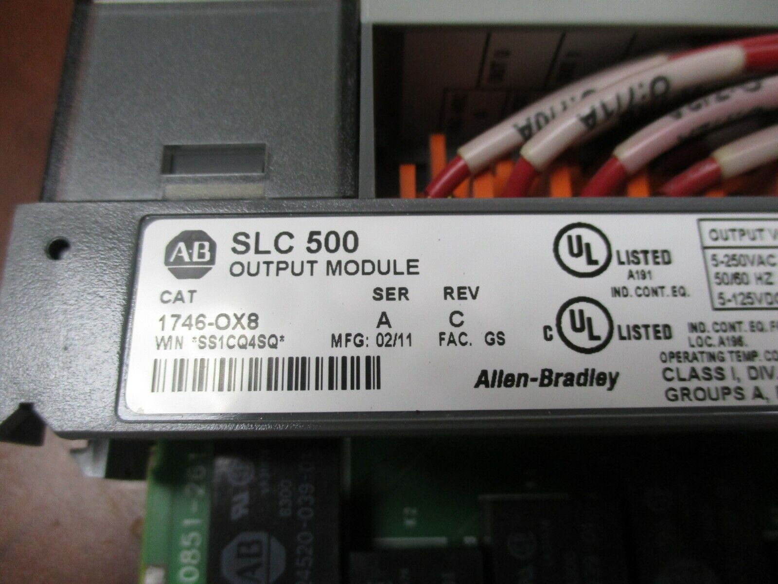 Allen-Bradley SLC 500 Output Module 1746-OX8 Ser. A Rev. C 5-250VAC 5-125VDC