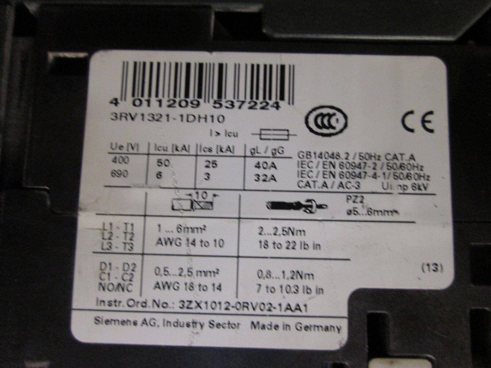 Siemens Sirius Starter 3RK1301-0AB10-0AA4 .3-3A DS1E-XHF Used