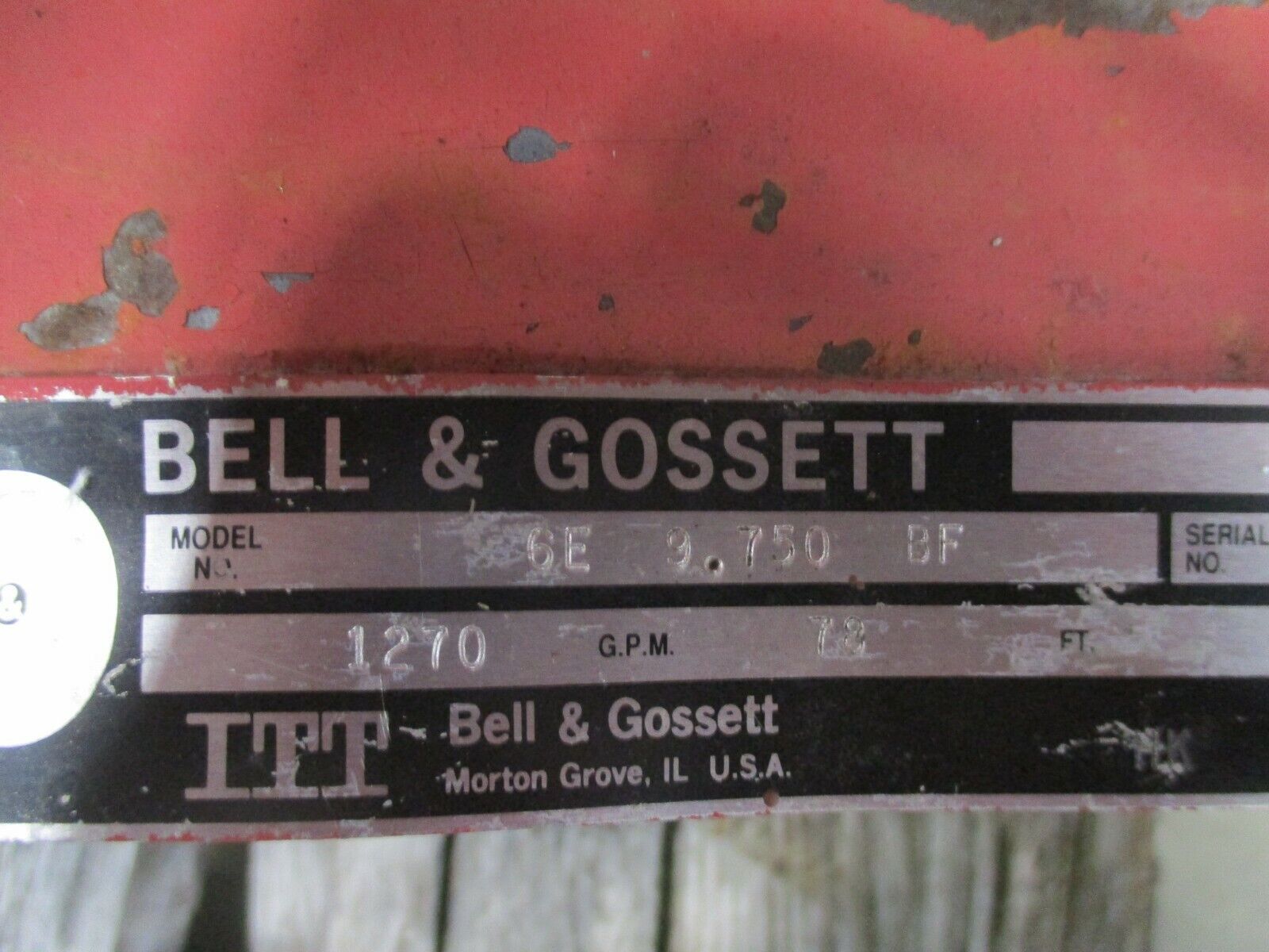 Bell & Gossett 1510 Pump 6E 9.750 BF 40HP 1270GPM 78FT Head 1800RPM Used