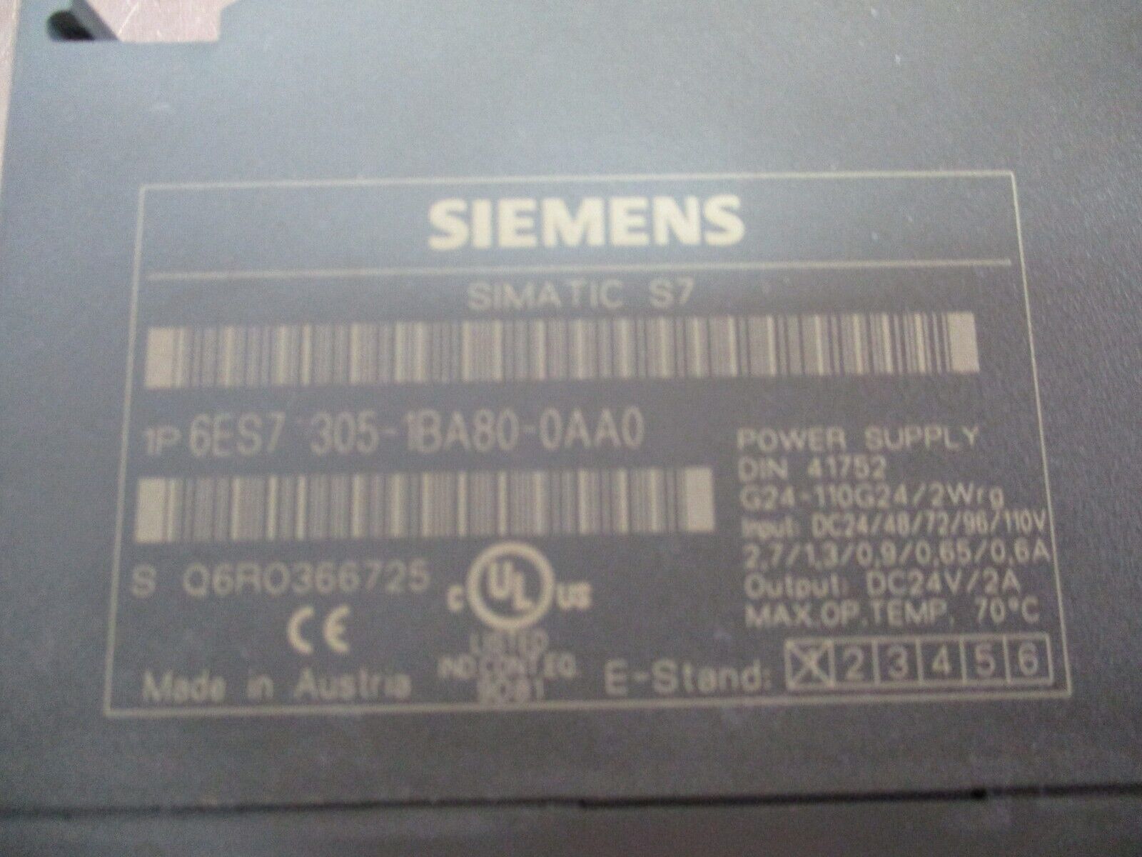 Siemens Simatic S7 Power Supply Module 6ES7 305-1BA80-0AA0 Used