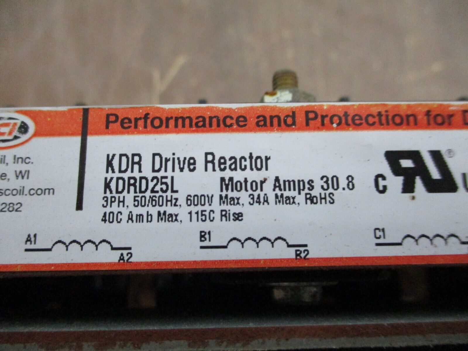 TCI KDR Drive Reactor KDRD25L 30.8A 3Ph 50/60Hz 600V Used