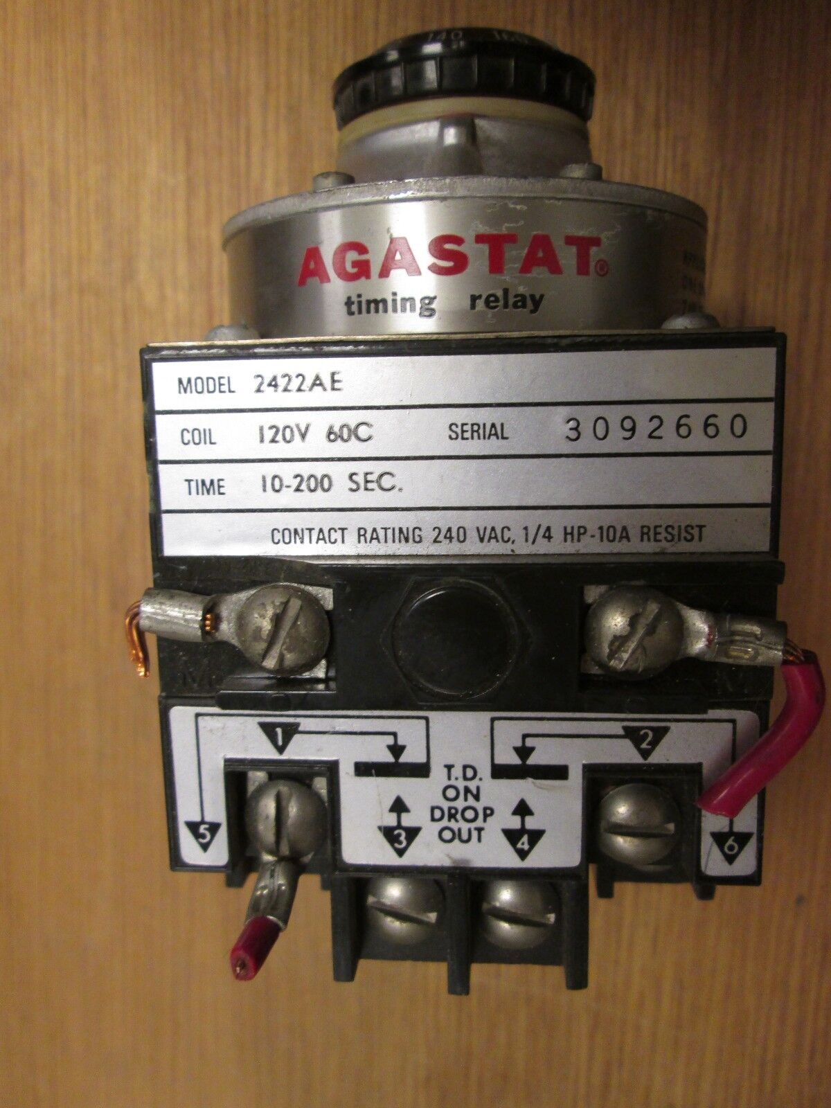 Agastat  Timer  2422AE  Range 10-200 sec  120V coil  60Hz  Used