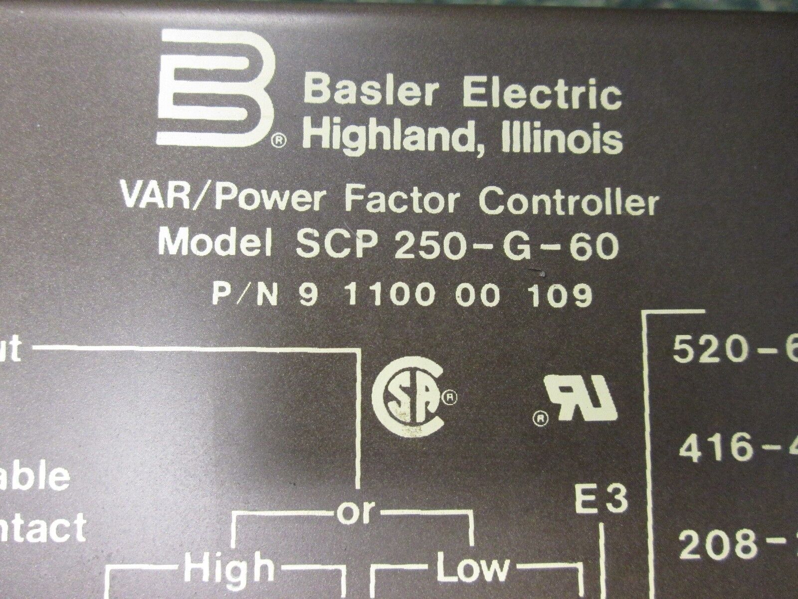 Basler Electric SCP 250-G-60 9 1100 00 109 VAR/Power Factor Controller Used