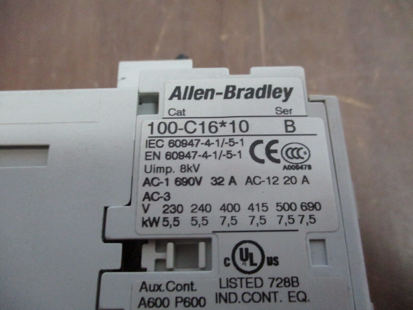 Allen-Bradley Contactor 100-C16*10 Ser. B 480V Coil 30A 600V Used