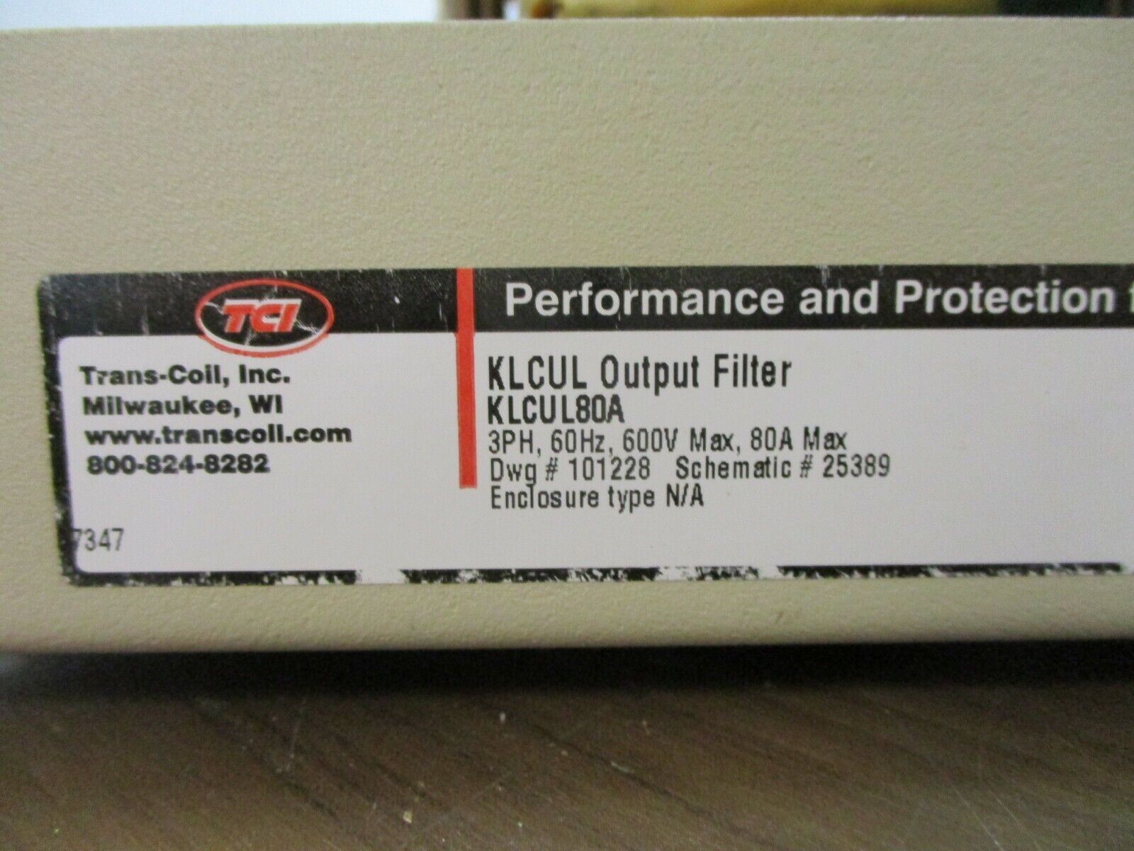 TCI dV/dT Guard KLC Output Filter KLR80BTB 3Ph 50/60Hz 600V 80A Used