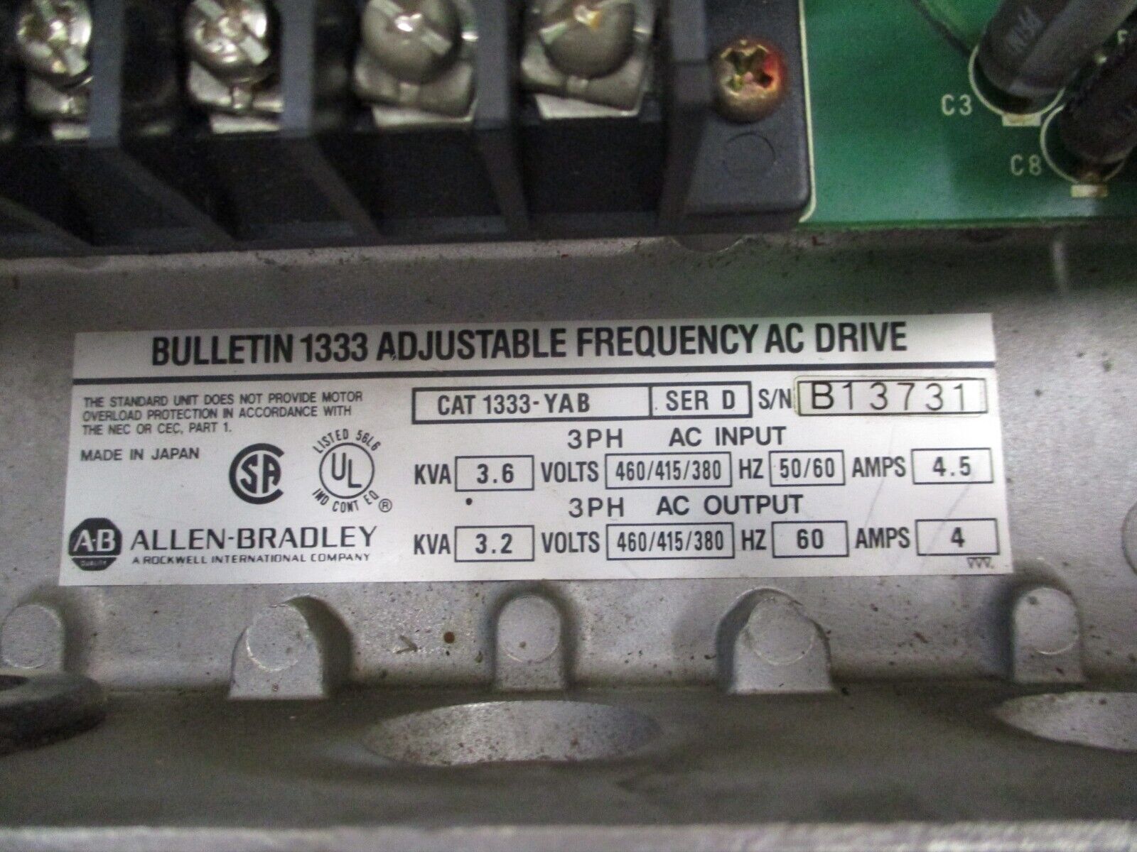 Allen-Bradley AC Drive 1333-YAB Ser. D 2HP 3Ph Used