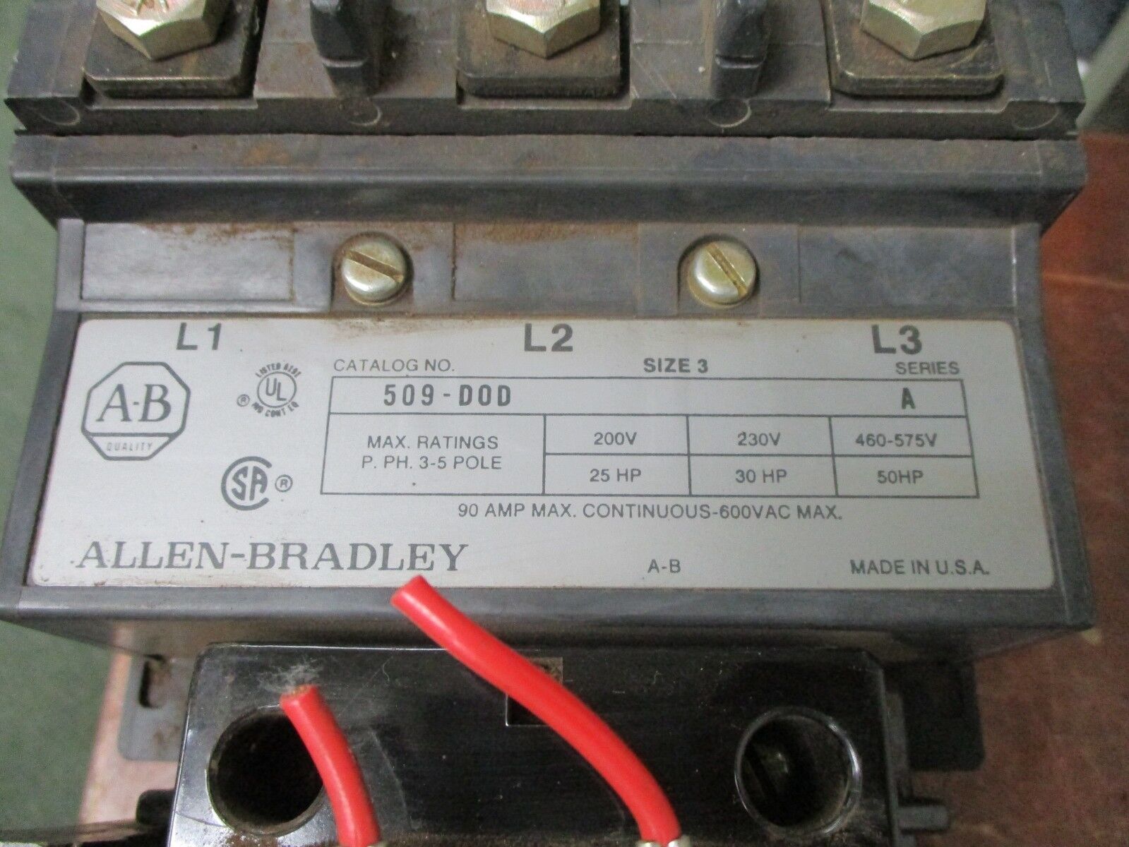 Allen-Bradley Size 3 Starter 509-D0D 120V Coil 90A 600V Used