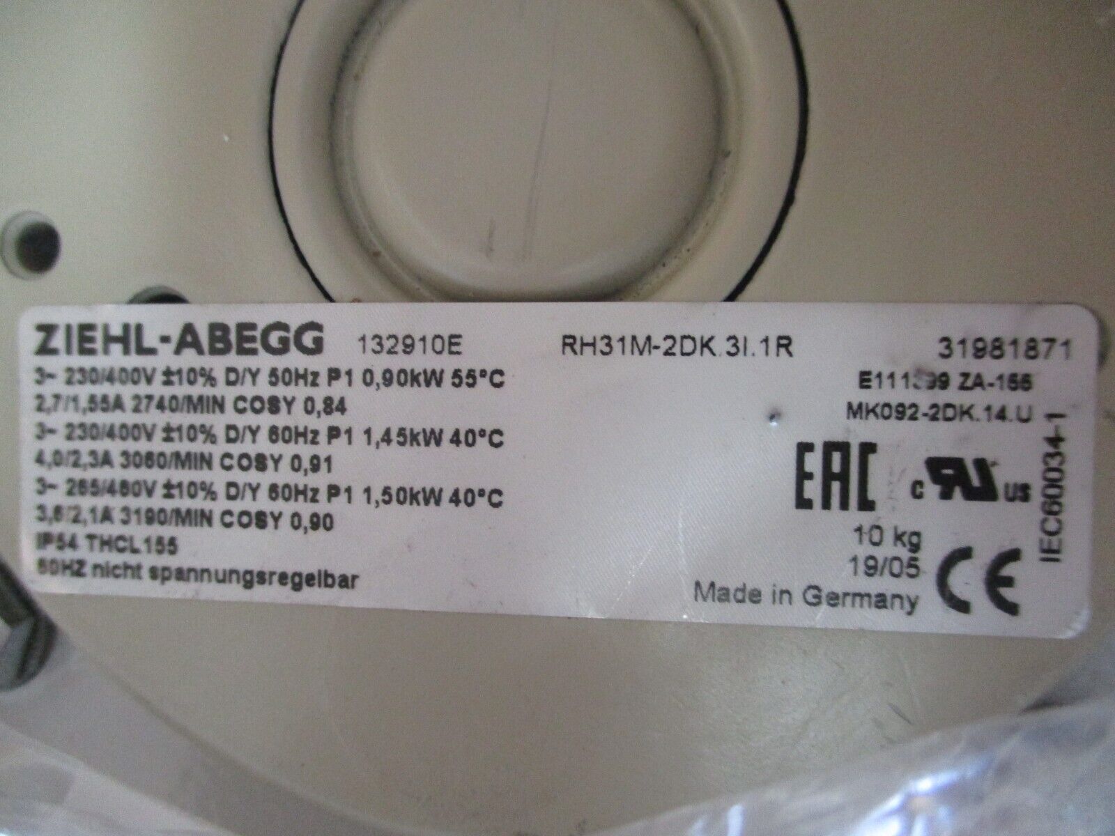 AVL RH31M Centrifugal Fan IB0726SP 400V 3Ph 50/60Hz New Surplus
