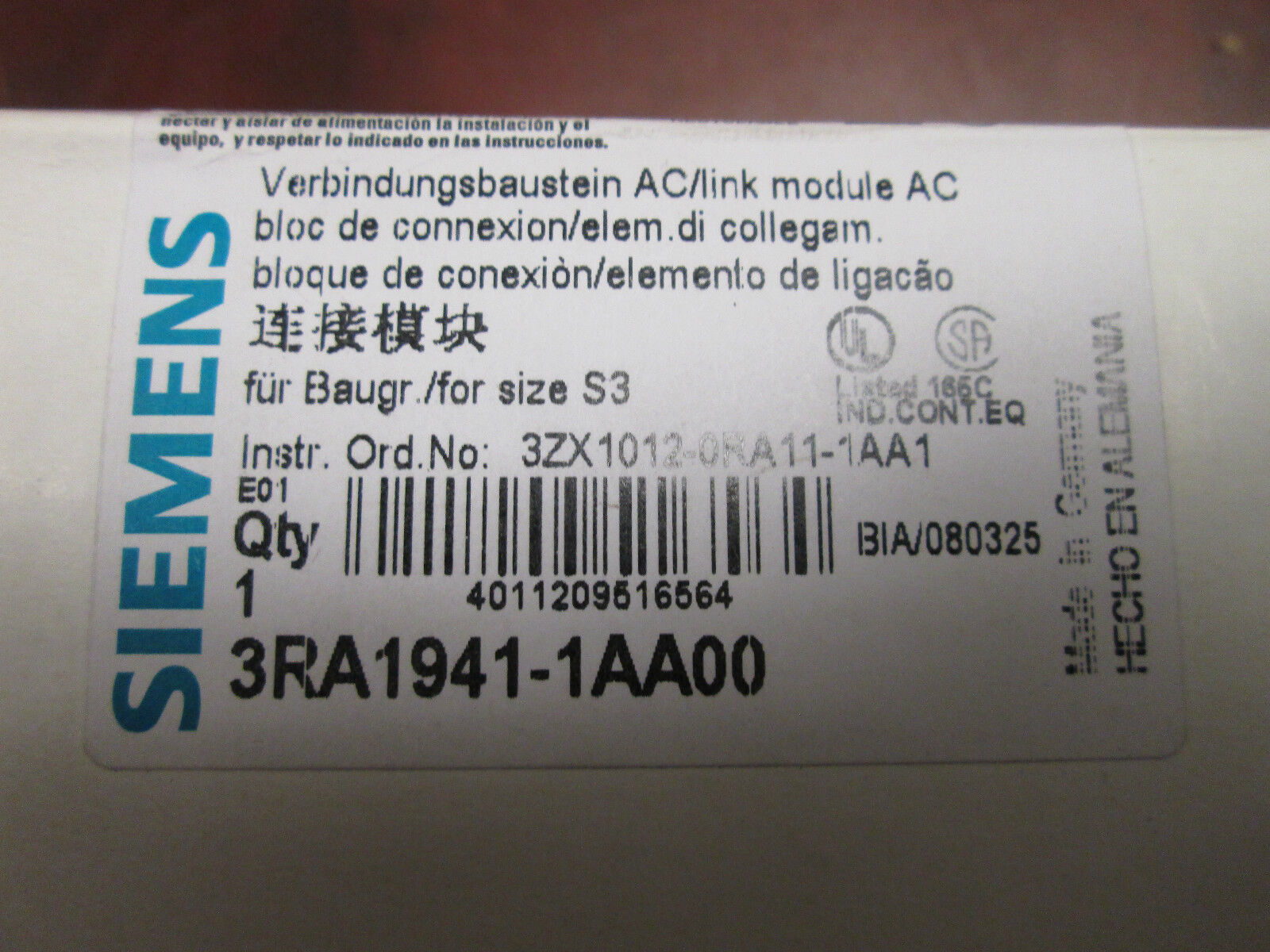 Siemens AC Link Module 3RA1941-1AA00 For Size S3 New Surplus