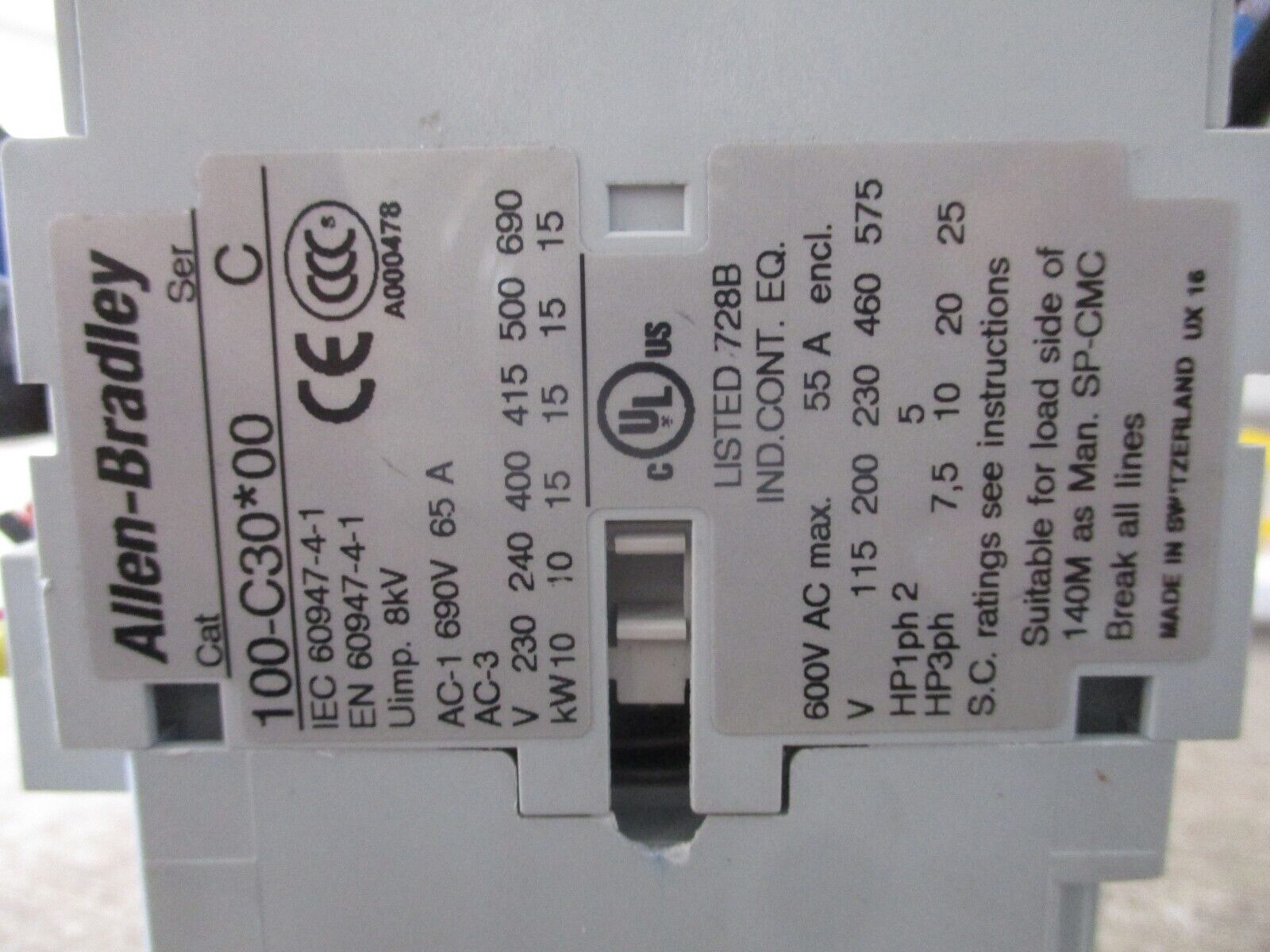 Allen-Bradley Contactor 100-C30*00 Ser. C 24V Coil 55A 600V w/ Aux Contact Block