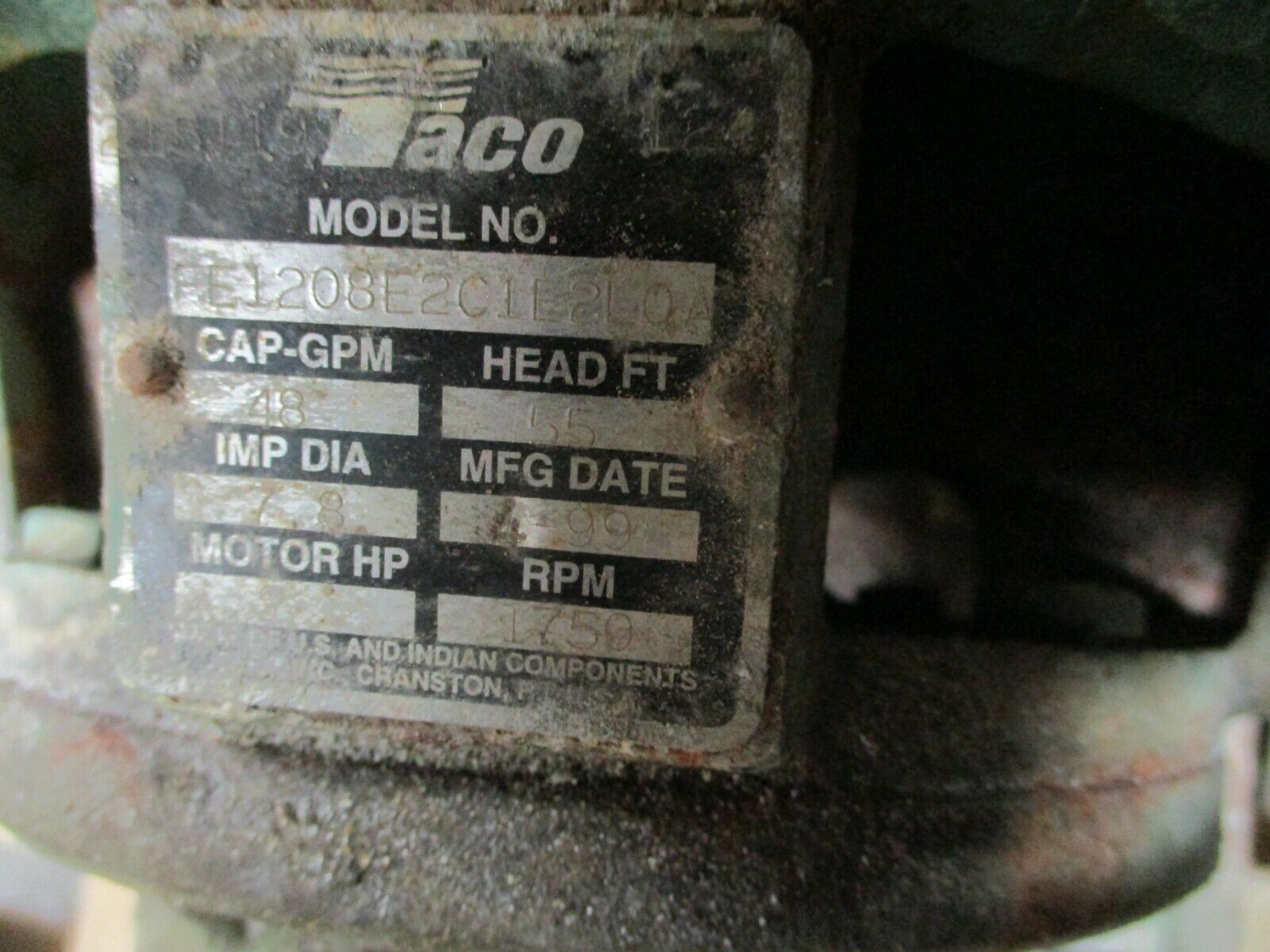 Taco Pump FE1208E2C1E2L0A 2HP 1750RPM 48GPM 55ft Head Used
