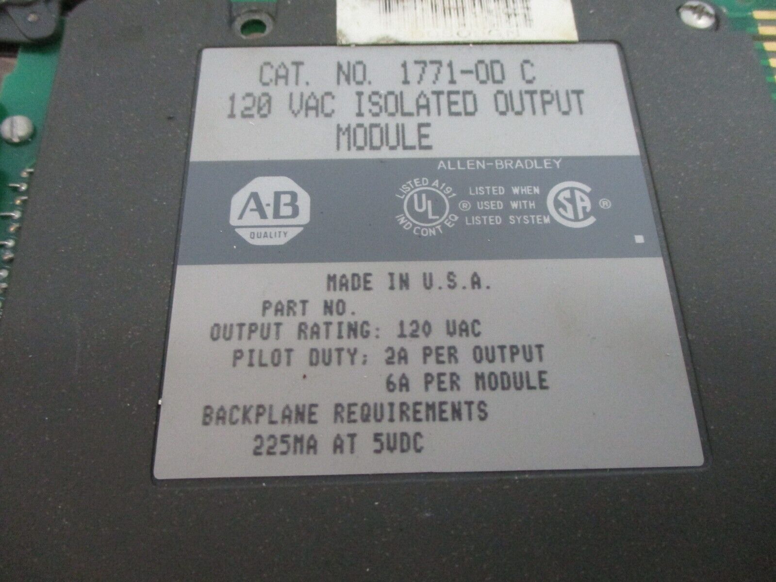 Allen-Bradley Isolated AC Output Module 1771-OD C Used