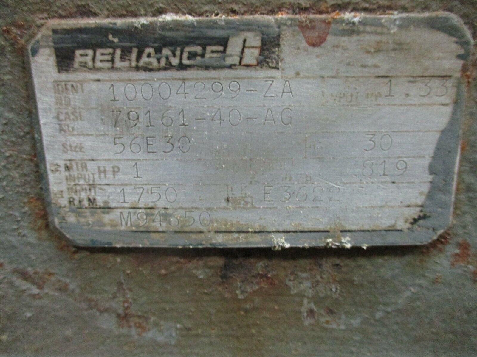 Reliance Gear Reducer 56E30 Ratio: 30 1HP In 1750RPM In 819 in-lb Torque Out