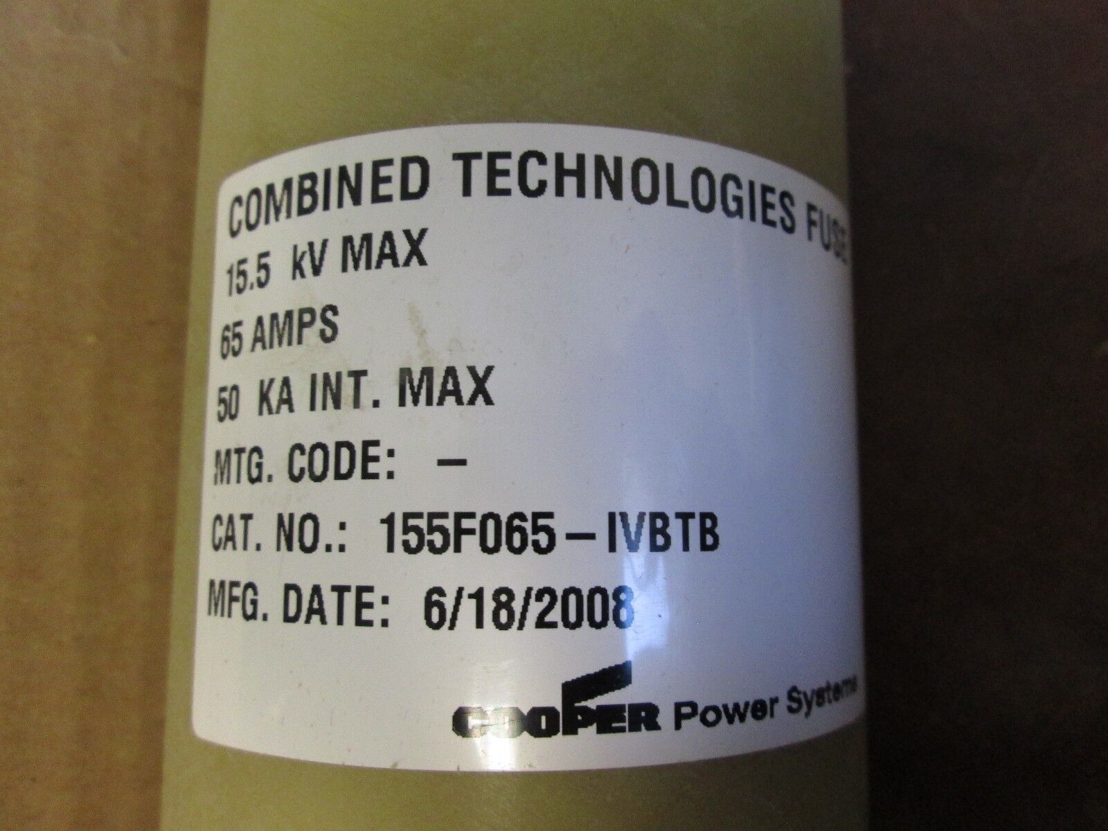 Cooper Fuse 155F062-IVBTB 15.5KVA  65A 50KA Int. Max New Surplus