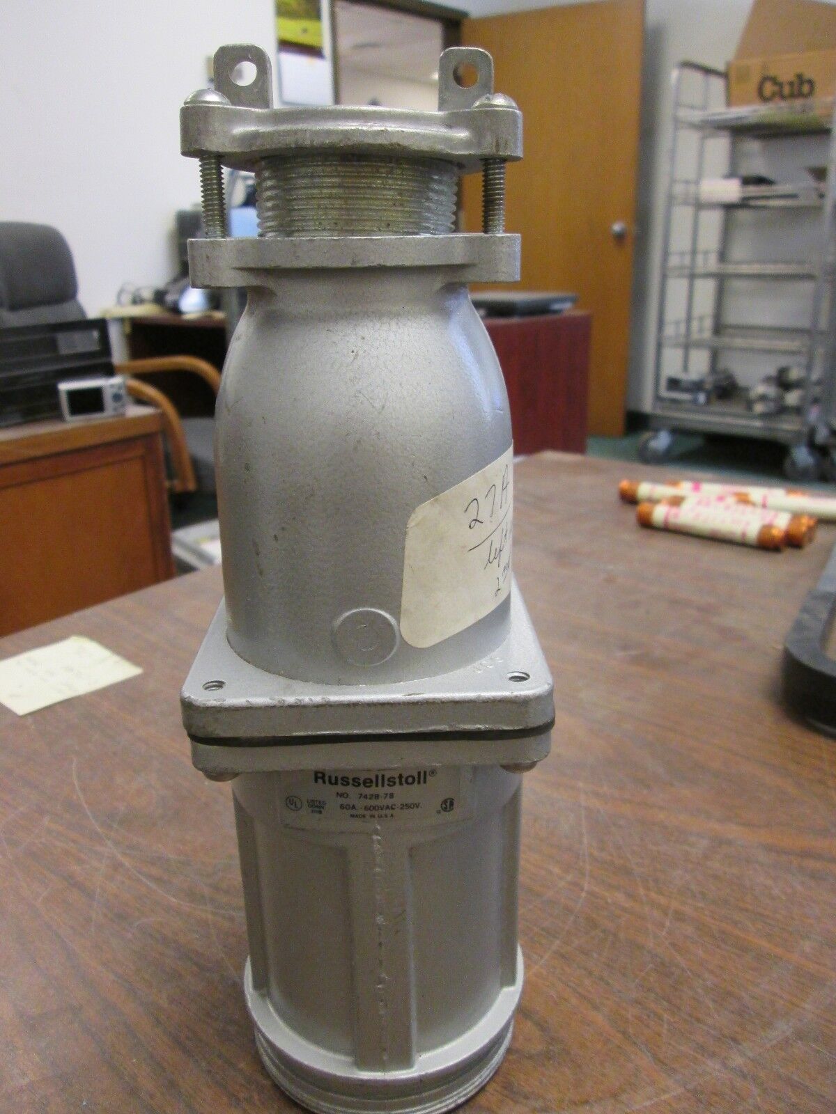 Russellstoll  Receptacle  7428-78  60A  600V  4W  missing wire clamp  Used