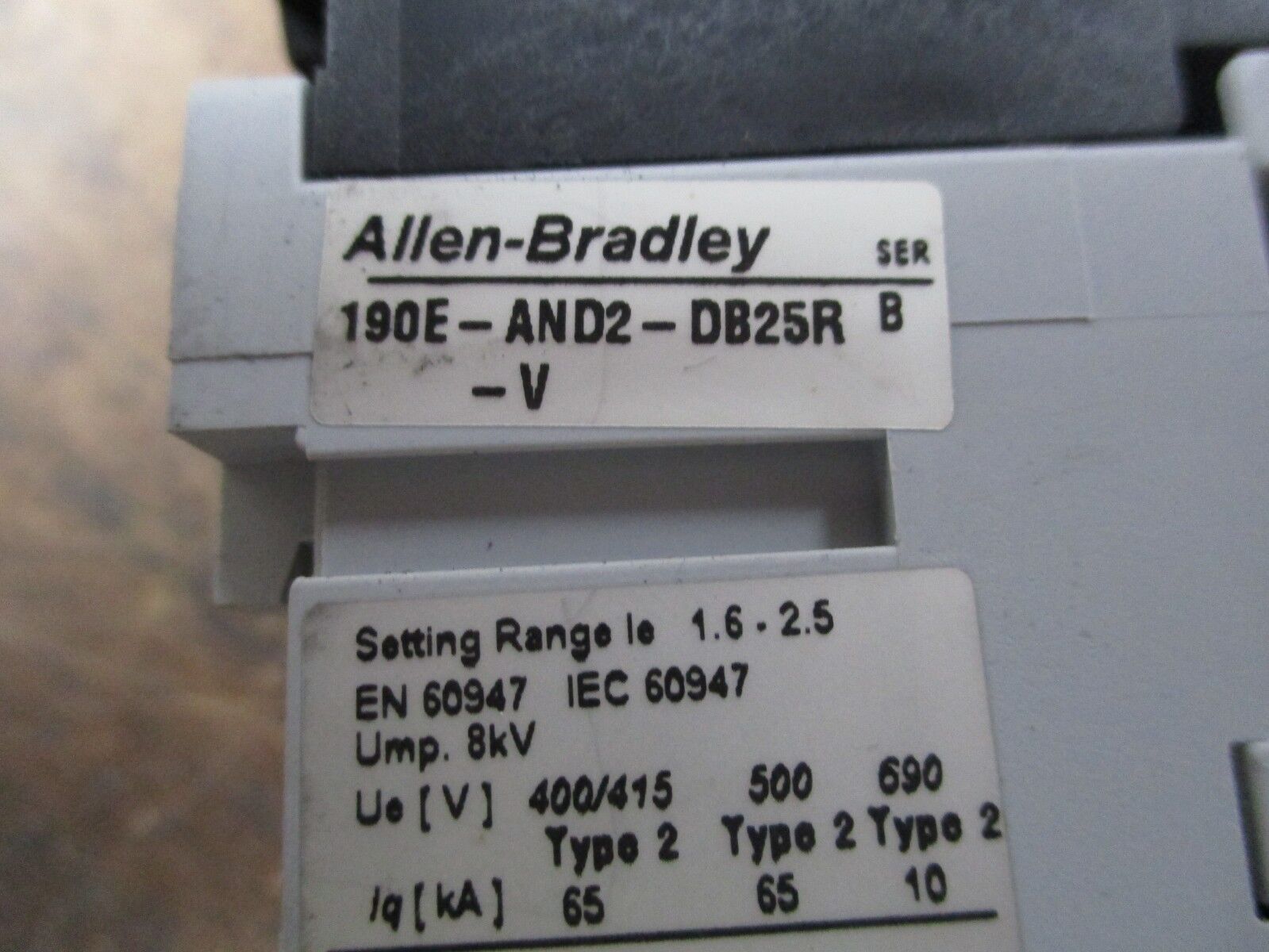 Allen-Bradley Starter 190E-AND2-DB25R-V Ser. B 120V Coil 25A 600V Trip: 1.6-2.5A