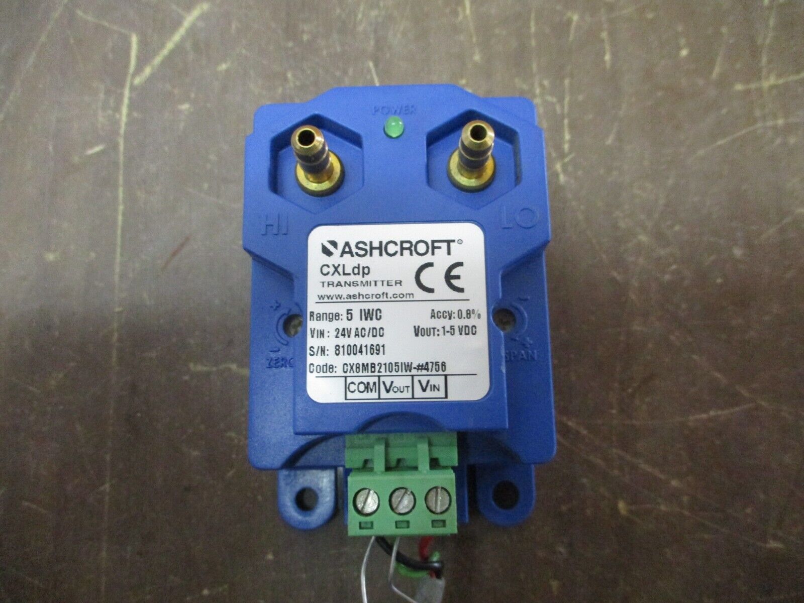Ashcroft Differential Pressure Transmitter CXLdp Range: IWC Input: 24VAC/DC Used