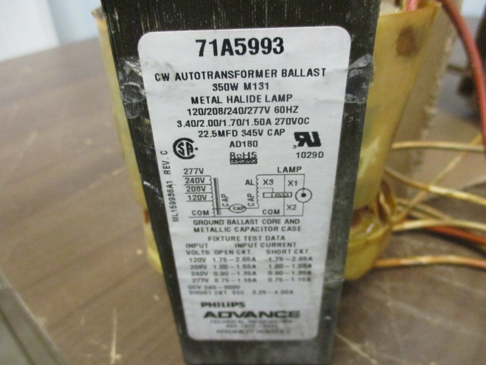 Philips Advance Core & Coil Ballast Kit 71A5993-001D 350W 120/208/240/277V 60Hz